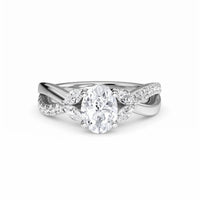 White Diamond Leaf Motif Twisted Engagement Ring - Skylar