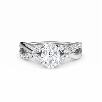 White Diamond Leaf Motif Twisted Engagement Ring - Skylar