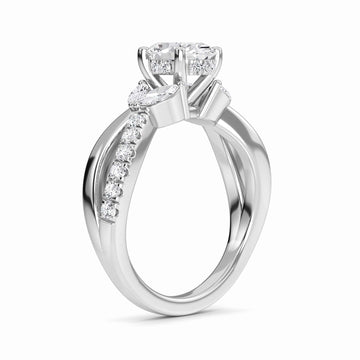 White Diamond Leaf Motif Twisted Engagement Ring - Skylar