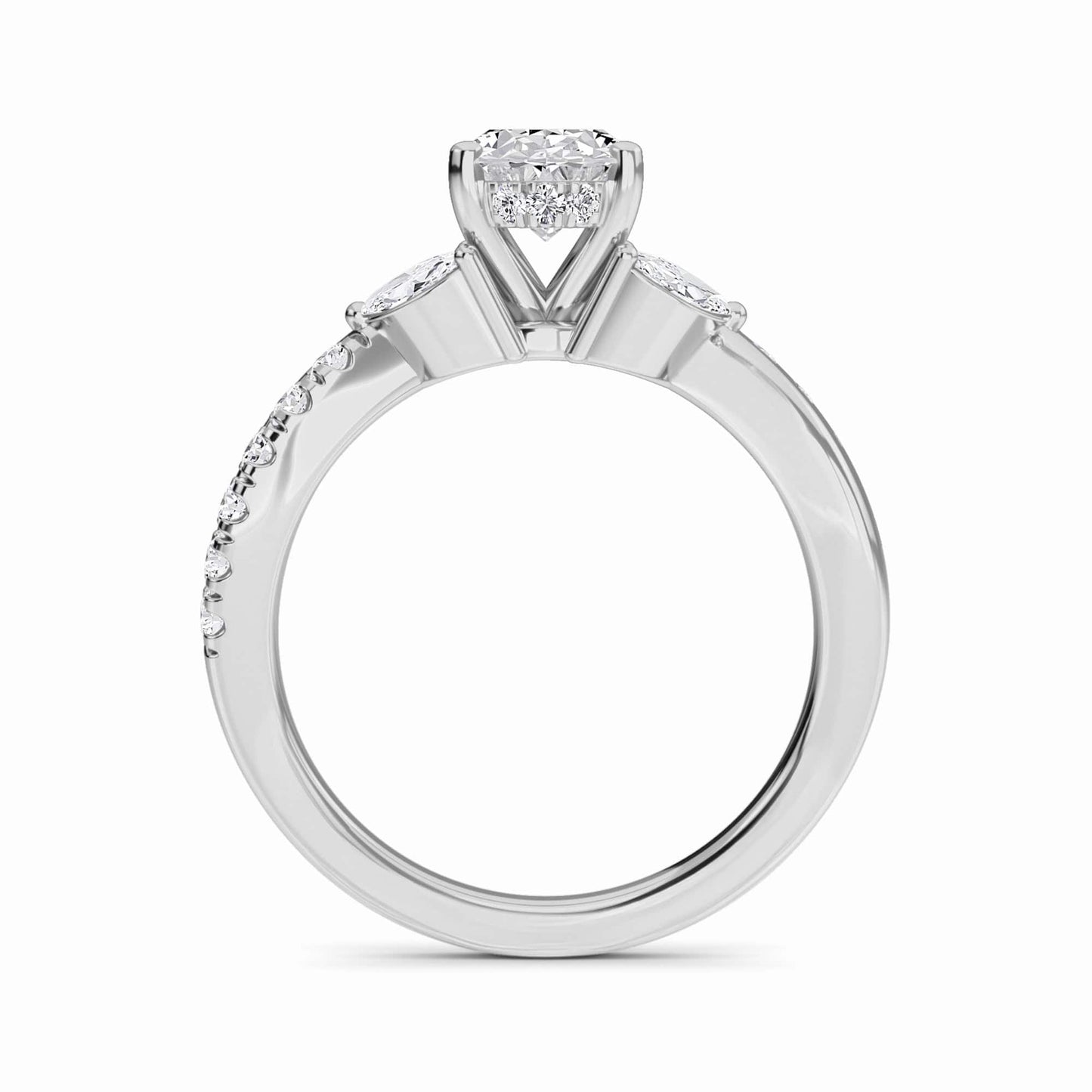 White Diamond Leaf Motif Twisted Engagement Ring - Skylar