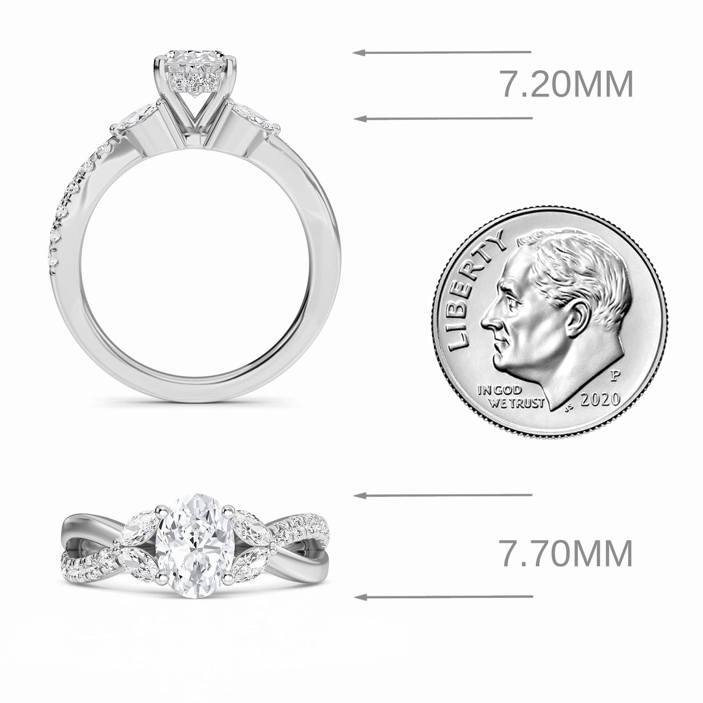 White Diamond Leaf Motif Twisted Engagement Ring - Skylar