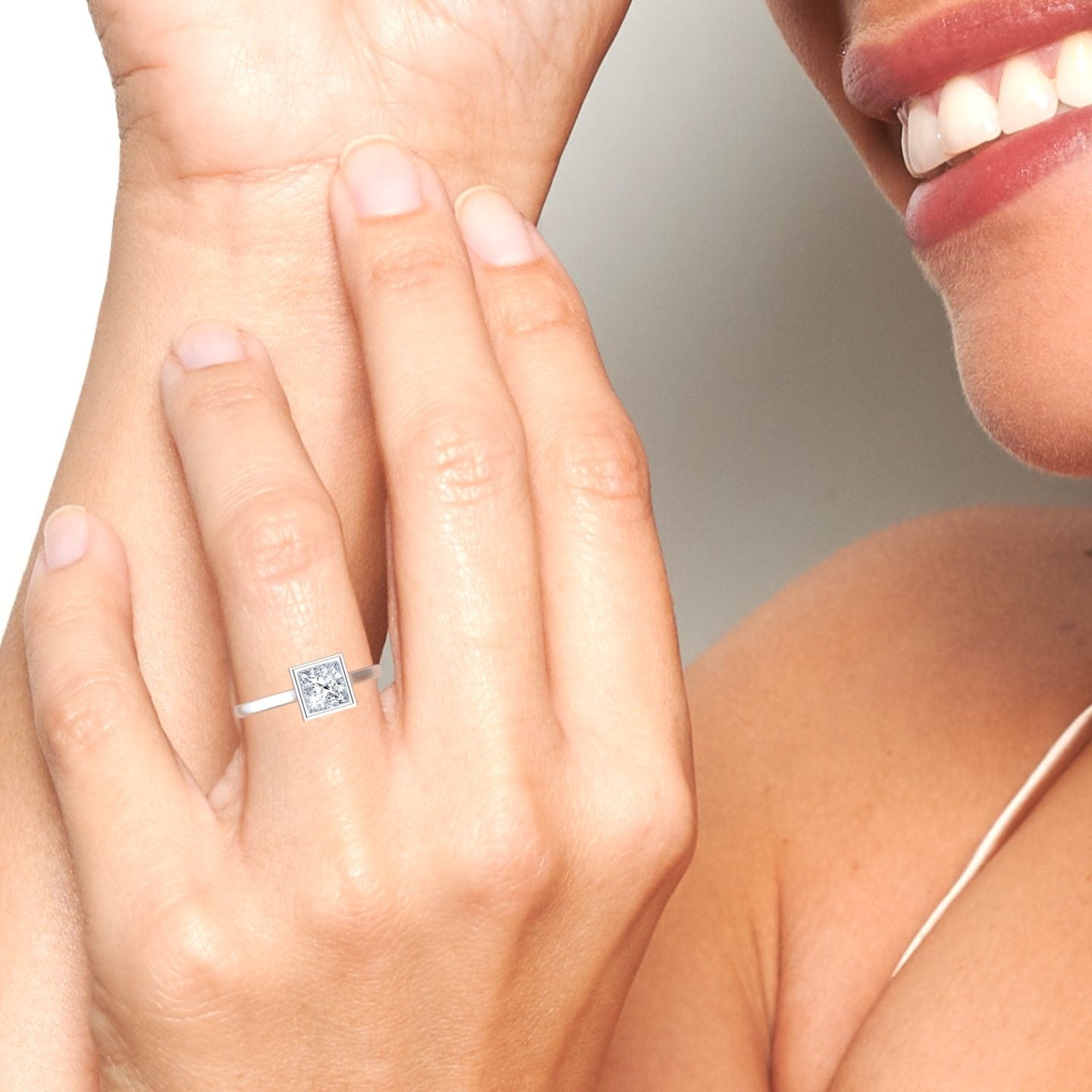 White Diamond Bezel-Set Solitaire Engagement Ring - Mariah
