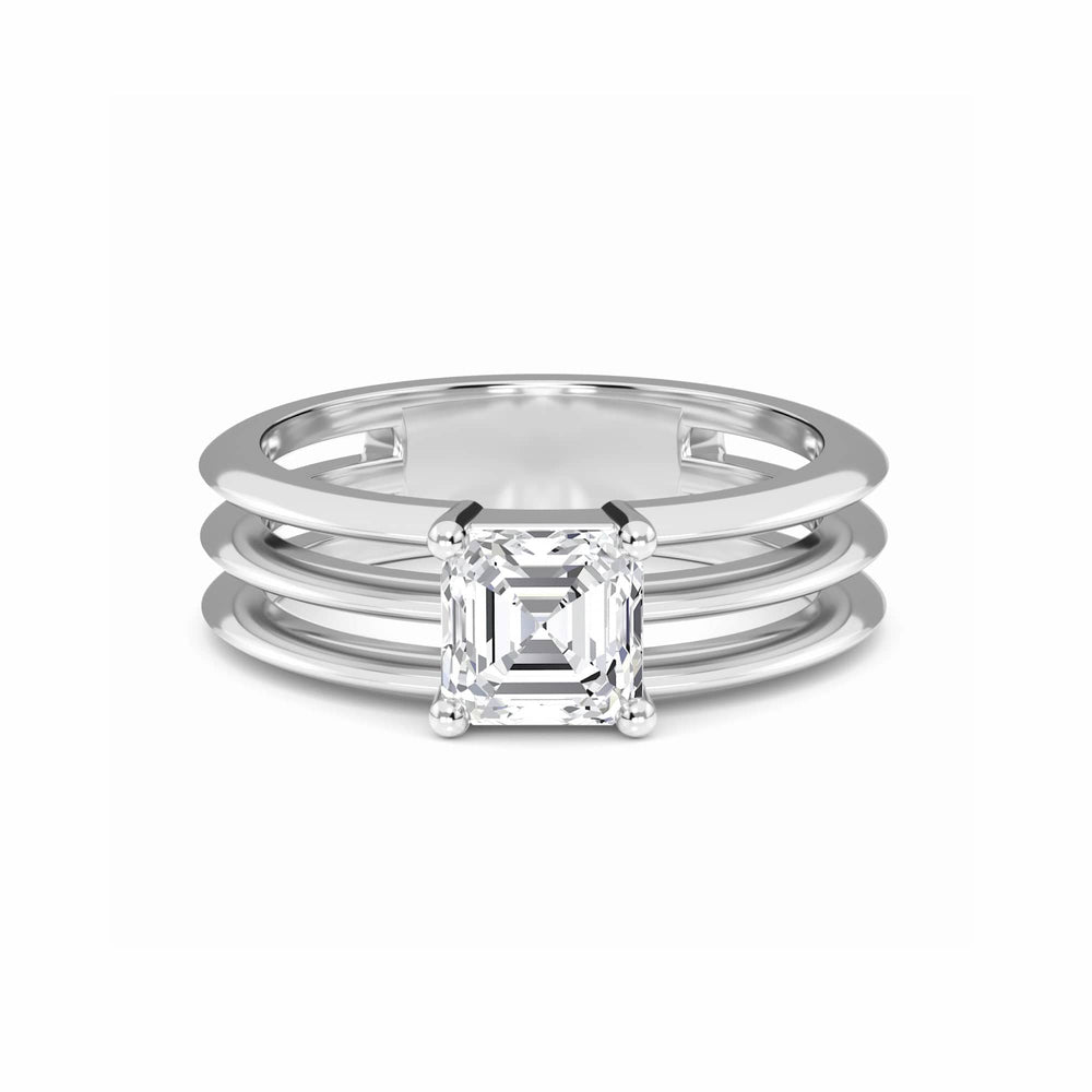 White Diamond Triple Band Solitaire Engagement Ring