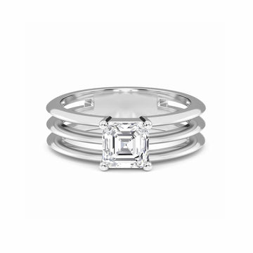 White Diamond Triple Band Solitaire Engagement Ring - Ekta