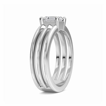 White Diamond Triple Band Solitaire Engagement Ring - Ekta