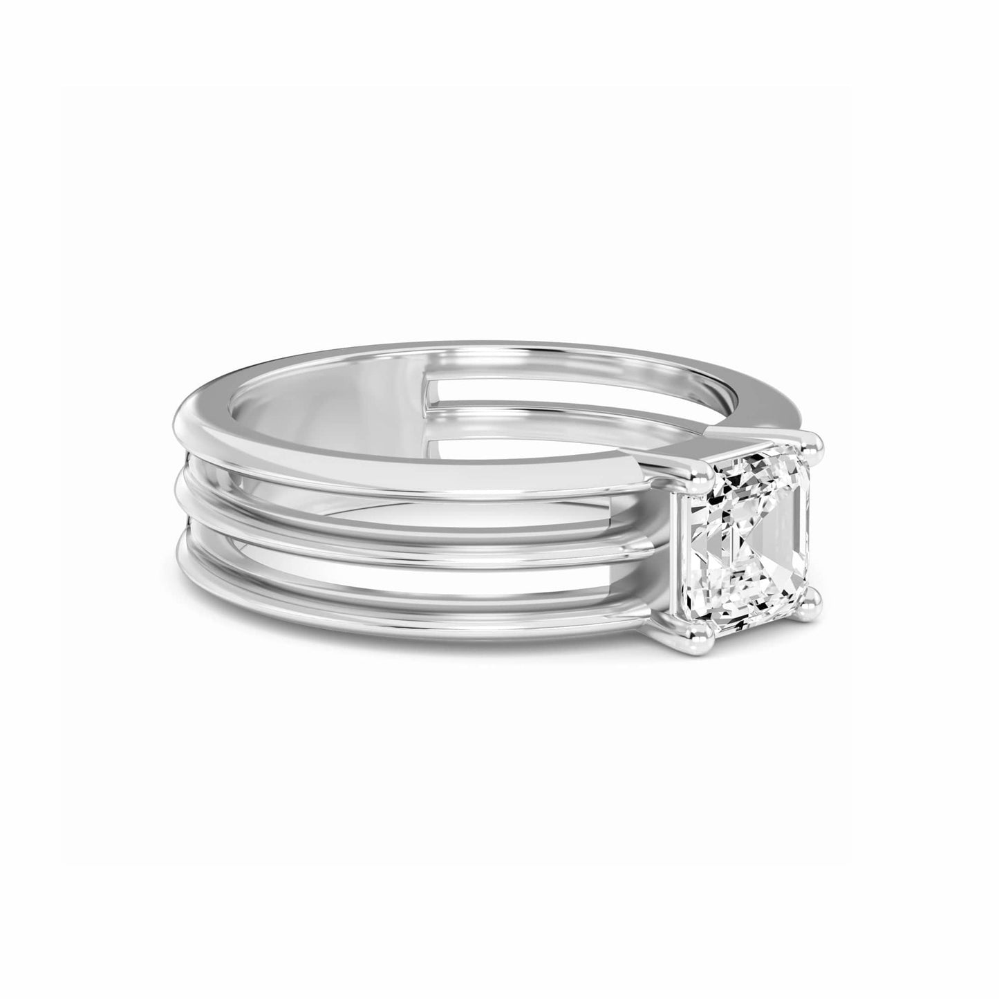 White Diamond Triple Band Solitaire Engagement Ring - Ekta