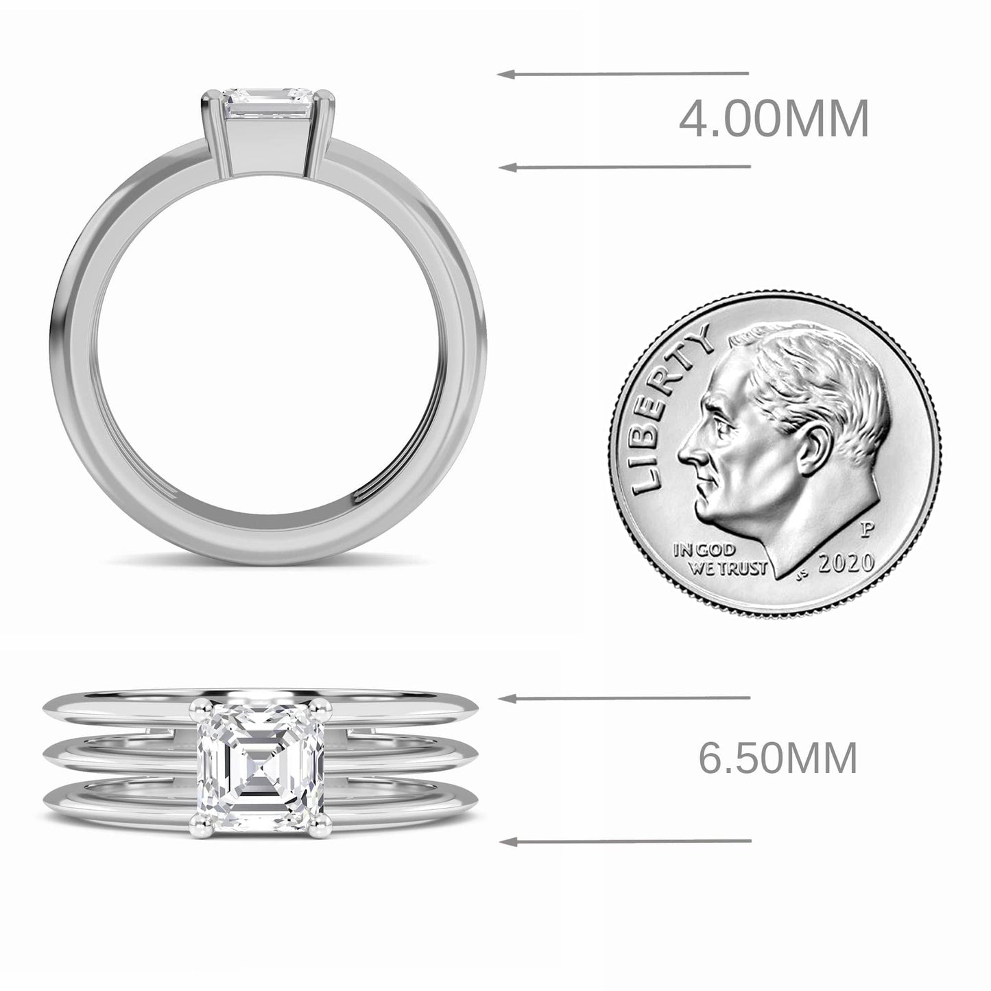 White Diamond Triple Band Solitaire Engagement Ring - Ekta