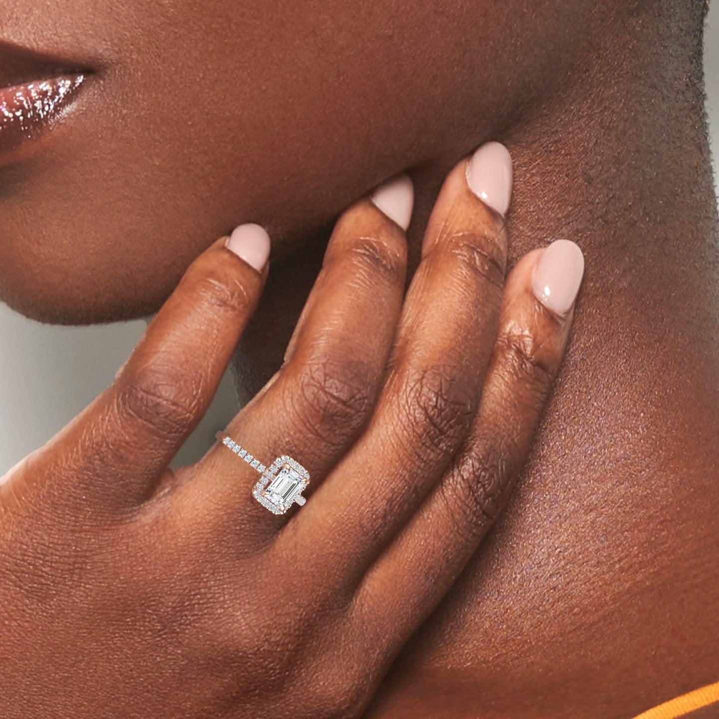 White Diamond Eternal Grace Halo Pave Accent Engagement Ring - Qingling