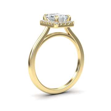 White Diamond Halo Sleek Pave Band Engagement Ring - Mariana