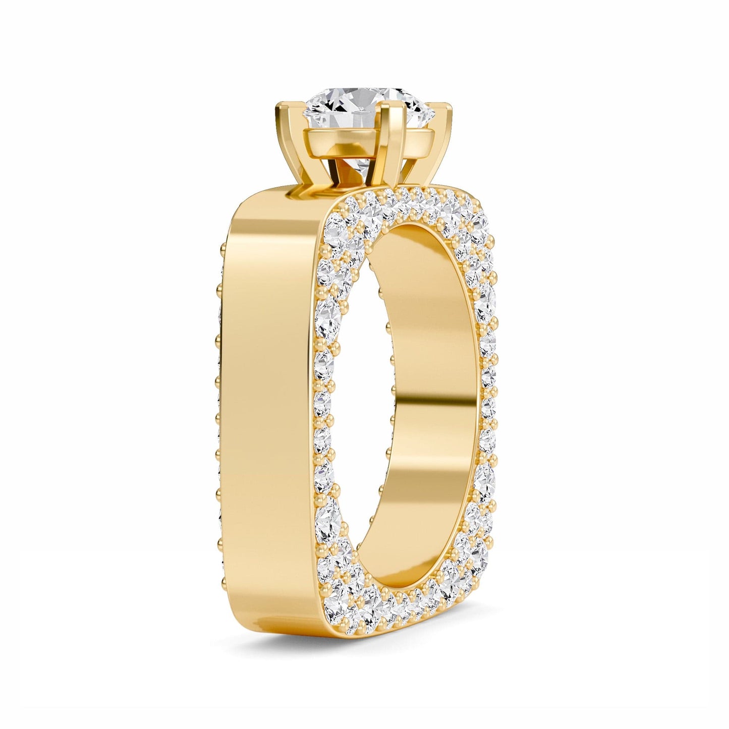 White Diamond Pave Set Wide Band Engagement Ring - Estrella