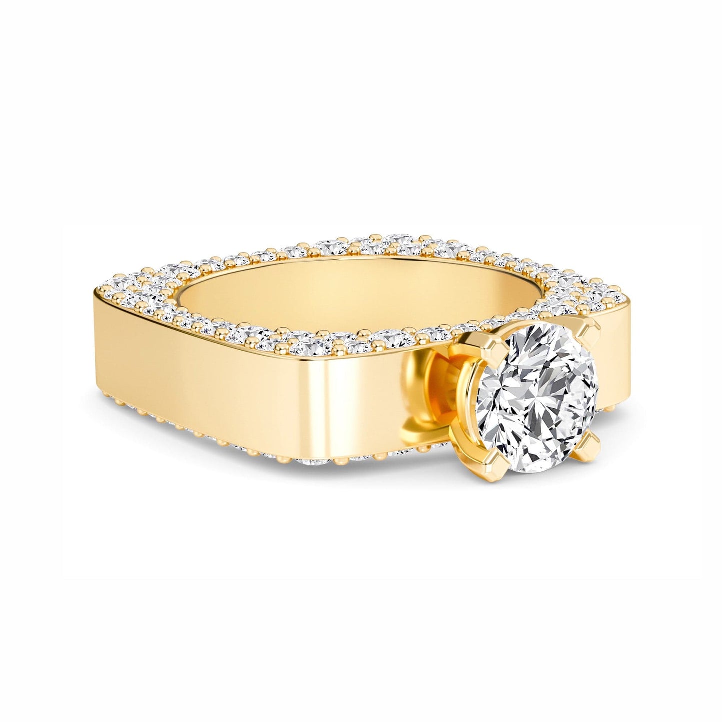 White Diamond Pave Set Wide Band Engagement Ring - Estrella