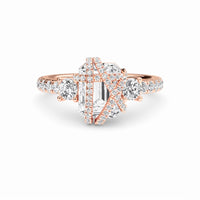 White Diamond Criss-Cross Halo Three-Stone Engagement Ring - Tisha