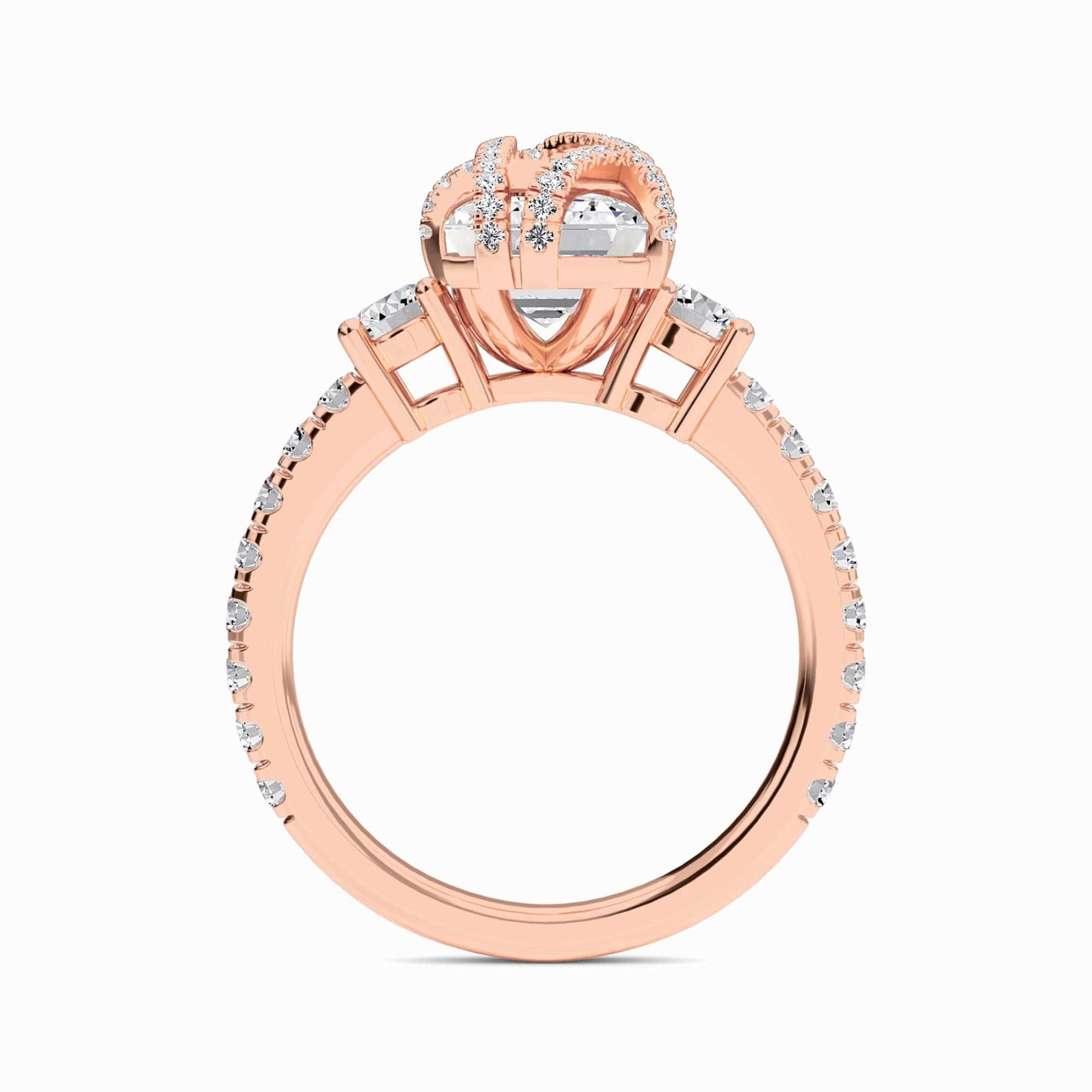 White Diamond Criss-Cross Halo Three-Stone Engagement Ring - Tisha