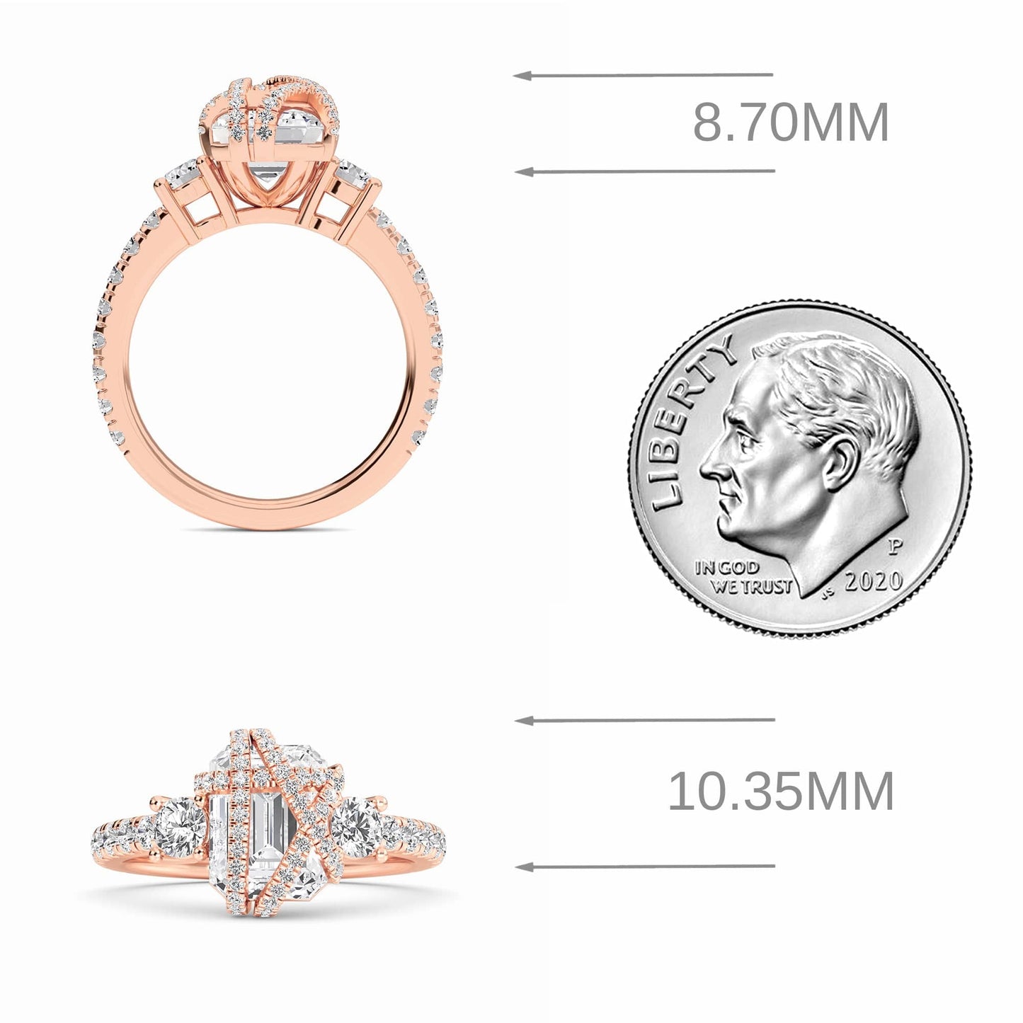 White Diamond Criss-Cross Halo Three-Stone Engagement Ring - Tisha