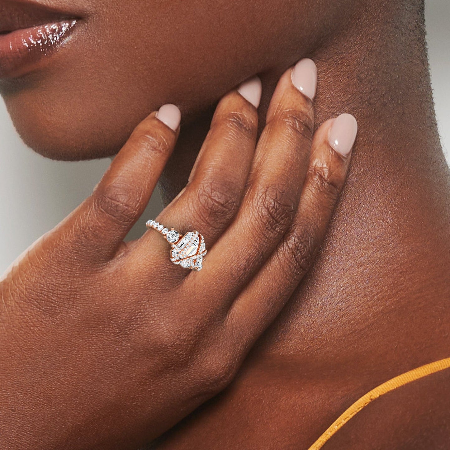 White Diamond Criss-Cross Halo Three-Stone Engagement Ring - Tisha