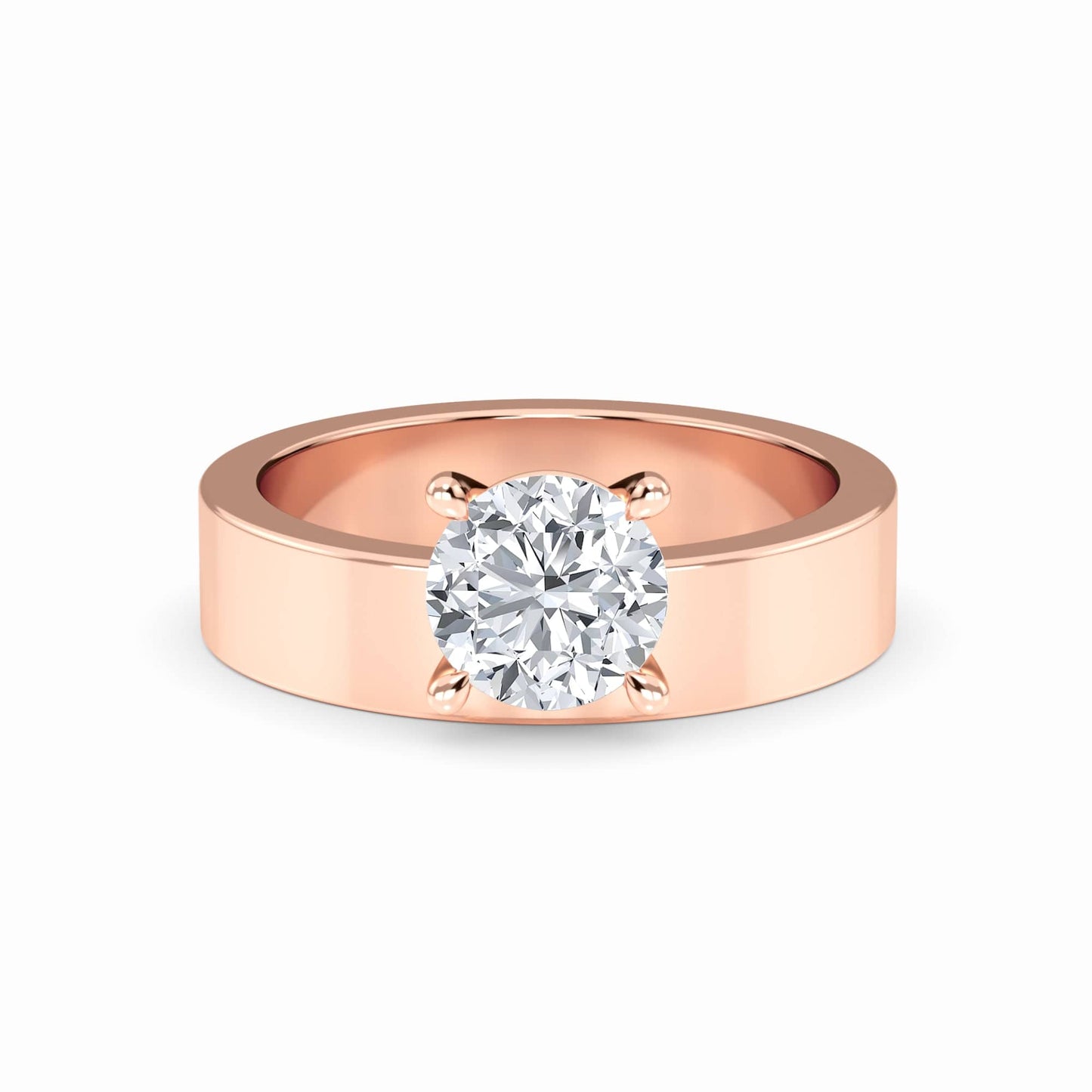 White Diamond Wide Band Solitaire Engagement Ring - Diya