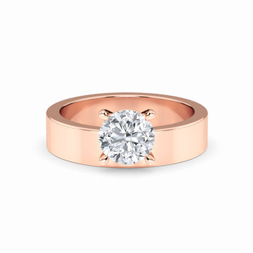 White Diamond Wide Band Solitaire Engagement Ring - Diya