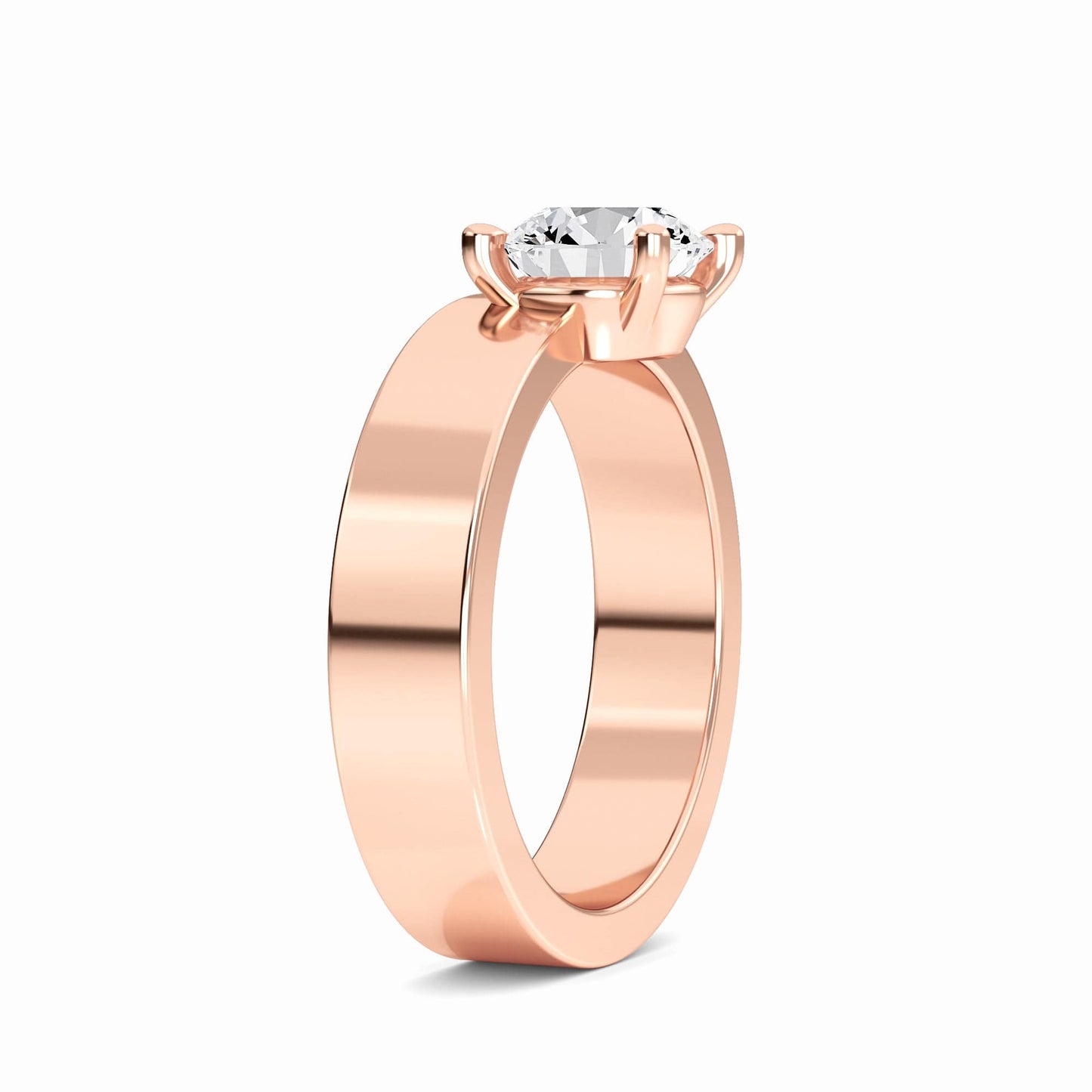 White Diamond Wide Band Solitaire Engagement Ring - Diya