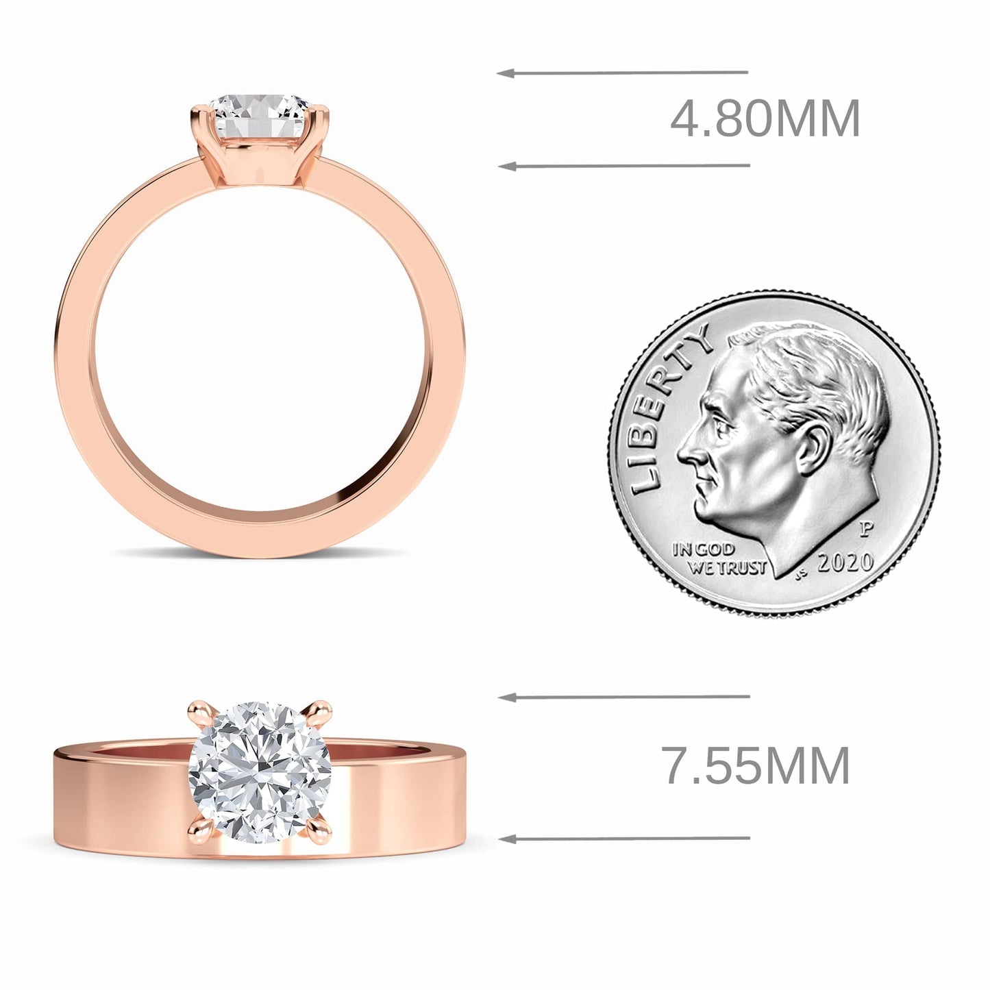 White Diamond Wide Band Solitaire Engagement Ring - Diya