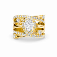 White Diamond Multi-Band Crossover Halo Engagement Ring - Lucienne