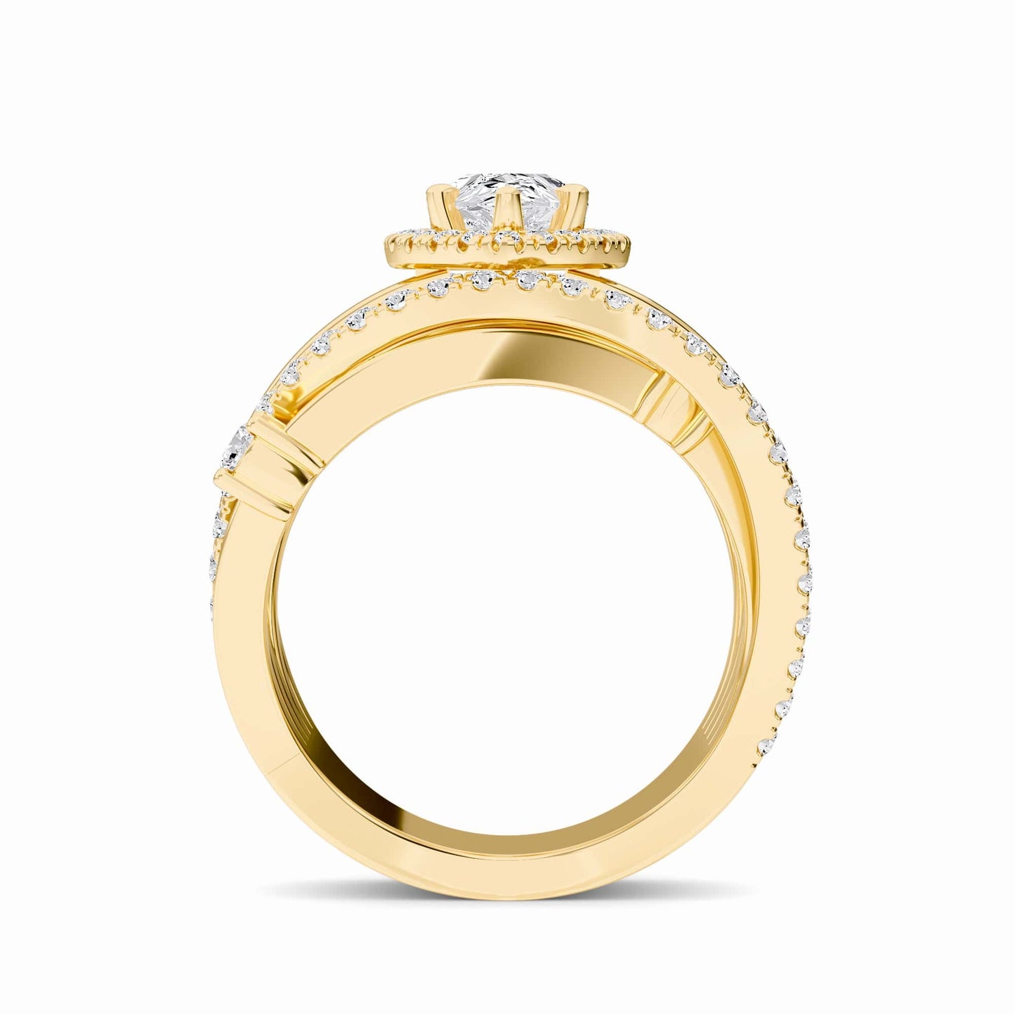 White Diamond Multi-Band Crossover Halo Engagement Ring - Lucienne