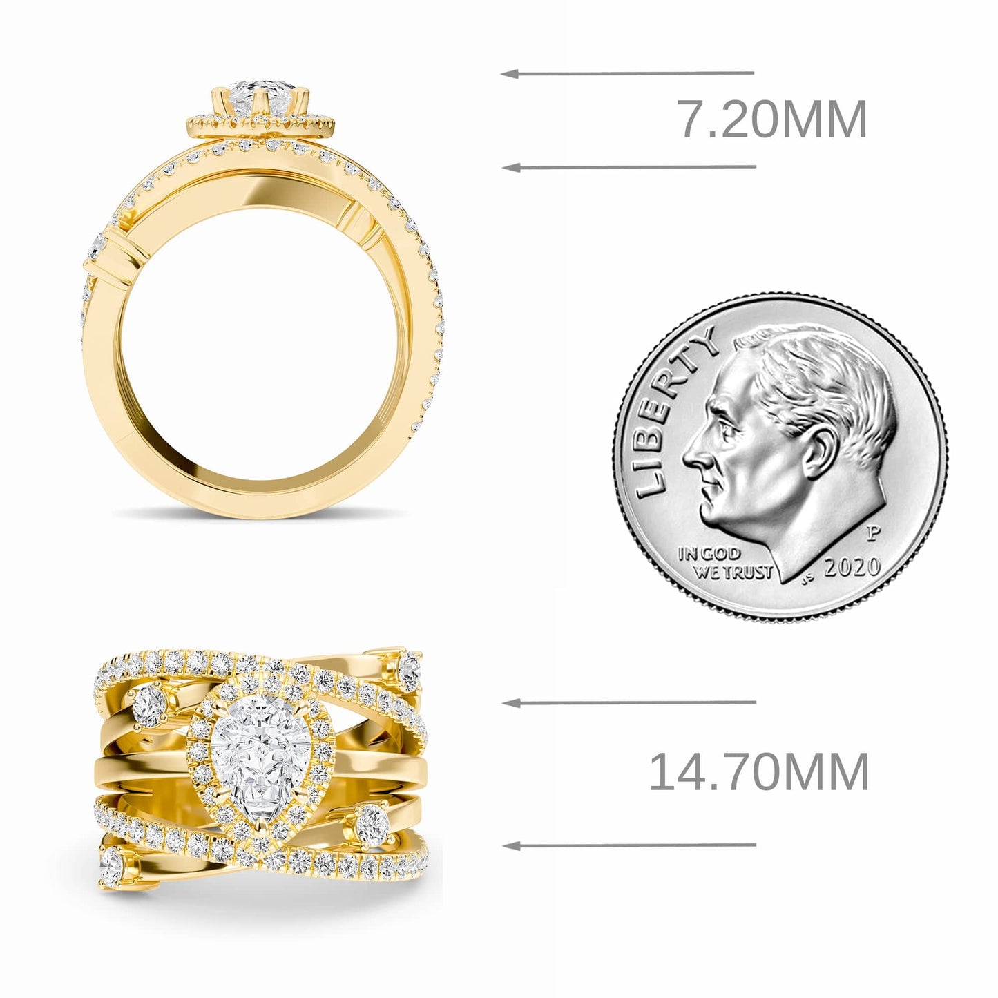 White Diamond Multi-Band Crossover Halo Engagement Ring - Lucienne