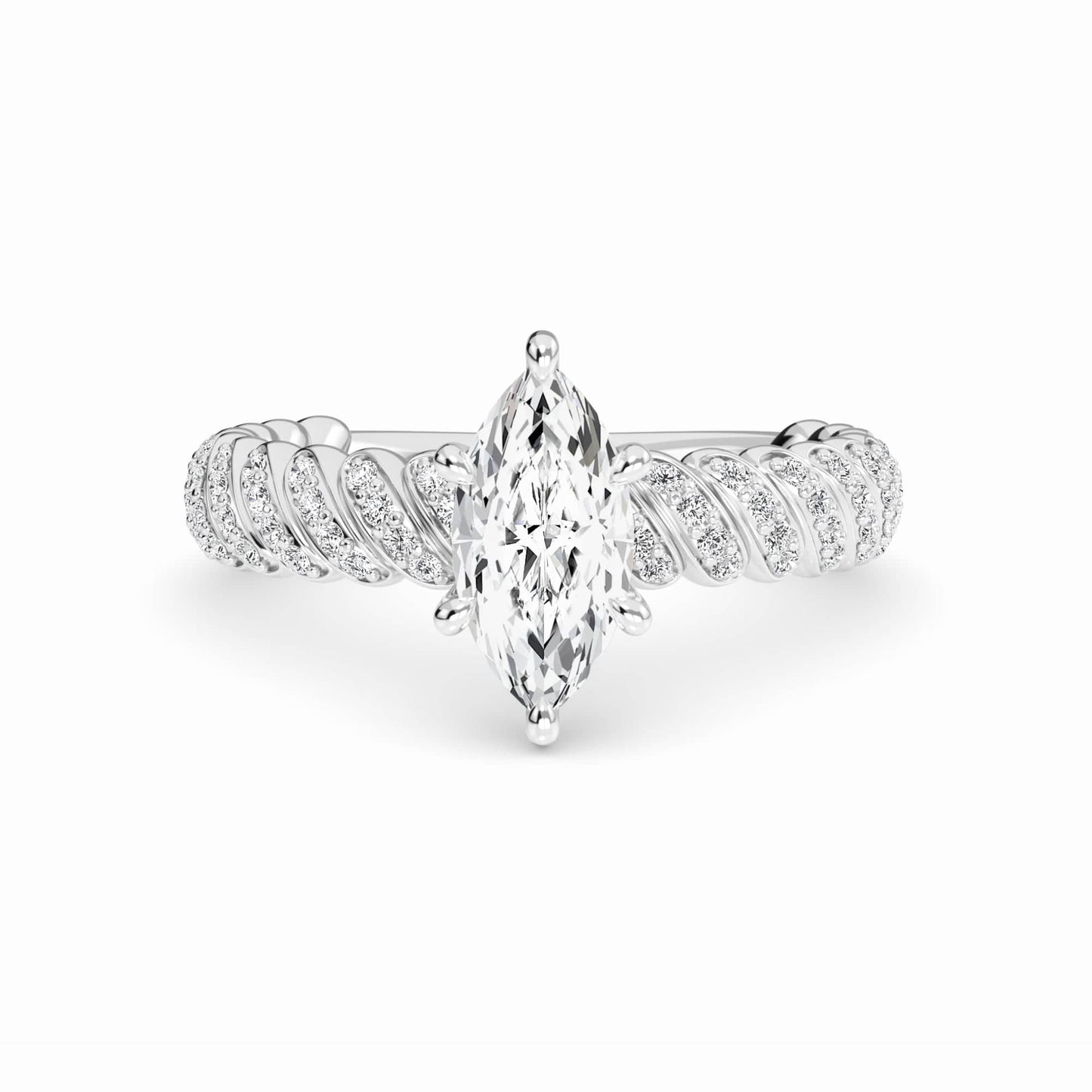 White Diamond Twisted Pave Rope Engagement Ring - Willow