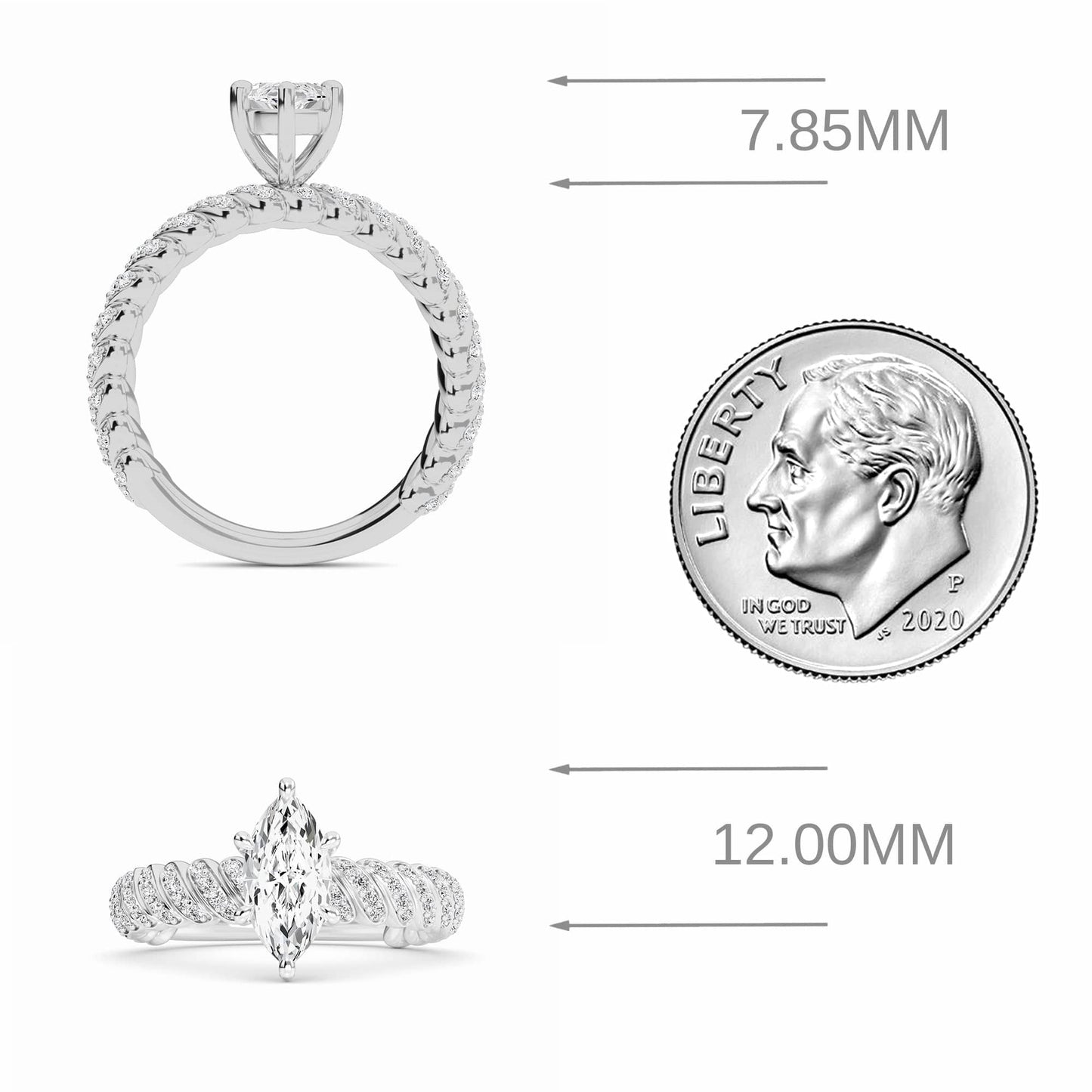 White Diamond Twisted Pave Rope Engagement Ring - Willow