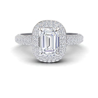 White Diamond Seraphina Luxe Double Halo Full Pave Band Engagement Ring - Londyn