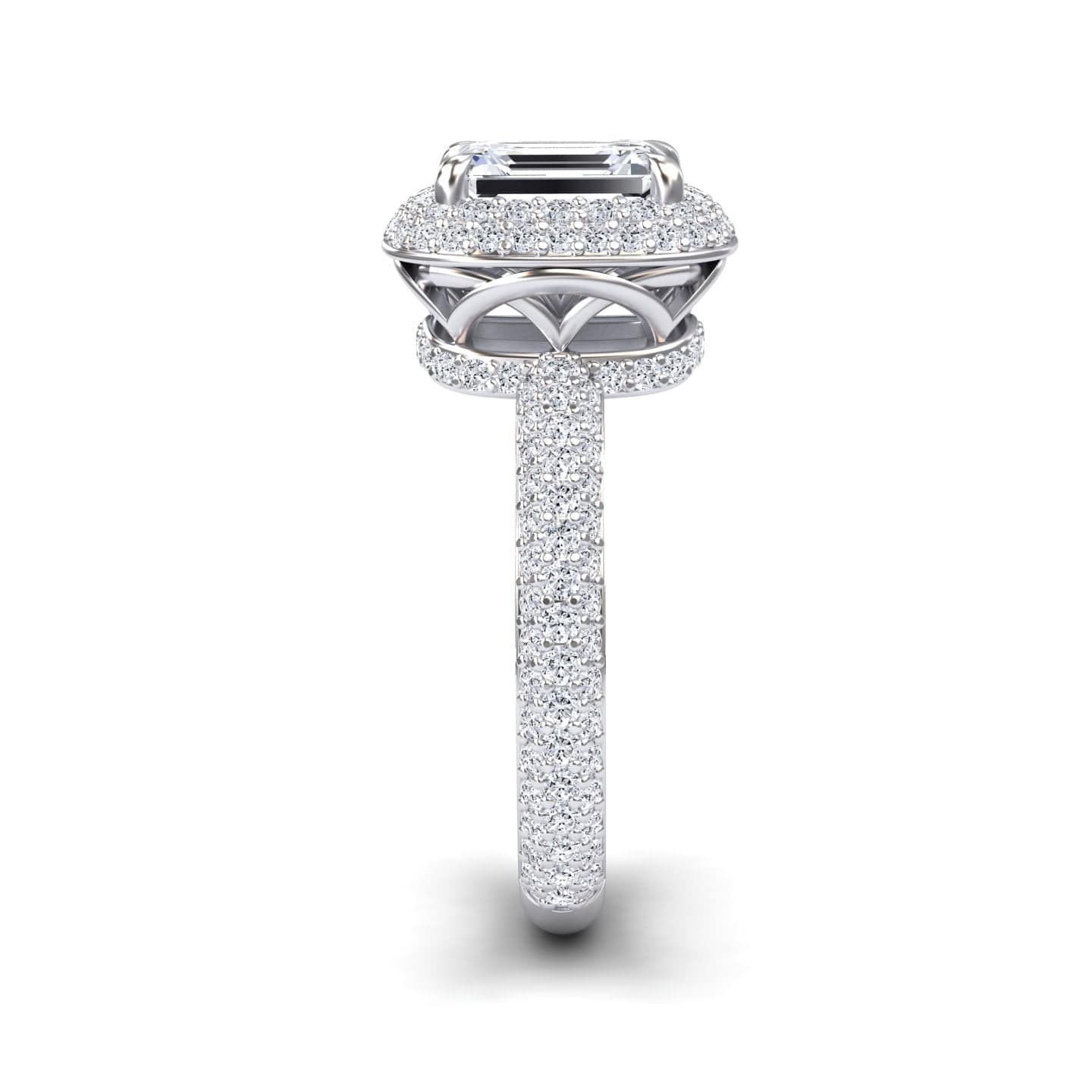 White Diamond Seraphina Luxe Double Halo Full Pave Band Engagement Ring - Londyn