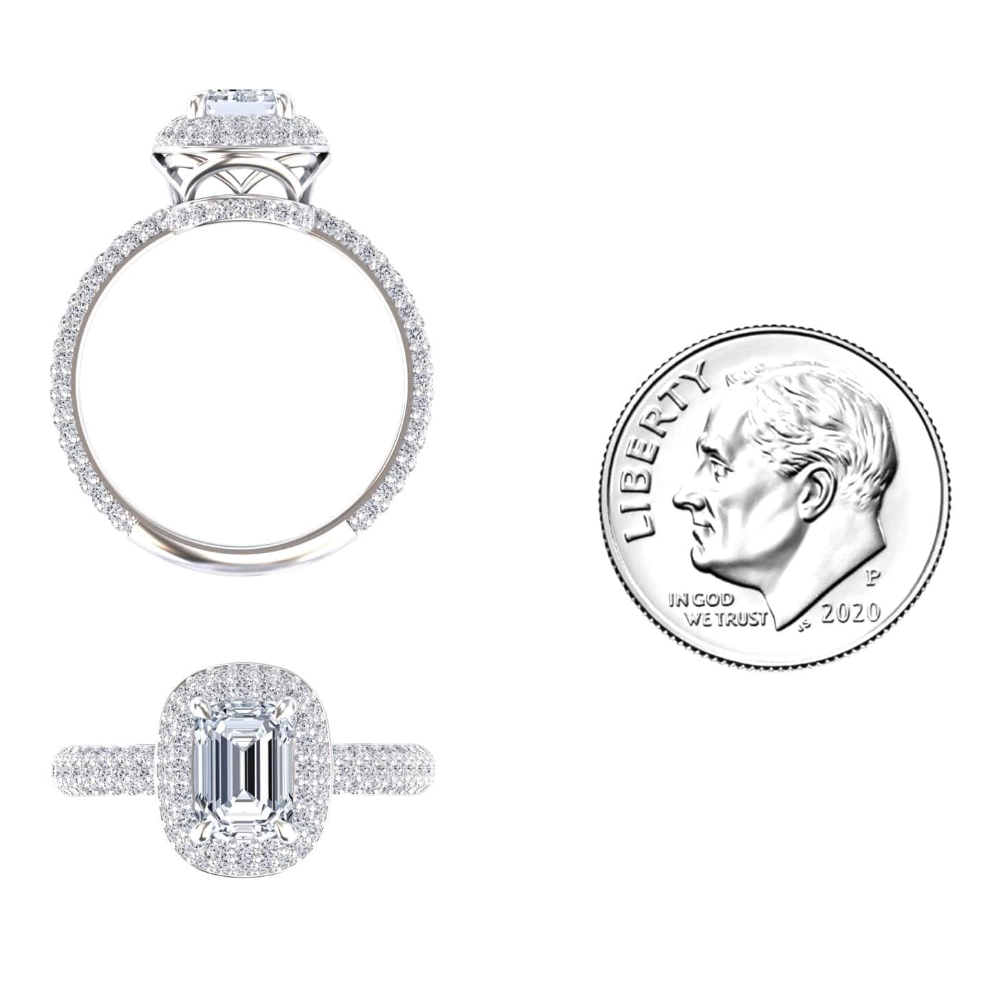 White Diamond Seraphina Luxe Double Halo Full Pave Band Engagement Ring - Londyn