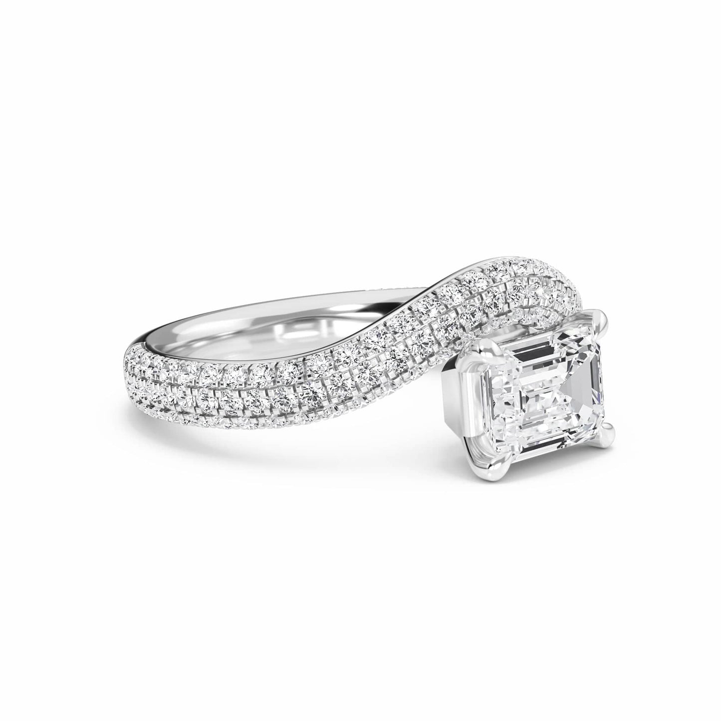 White Diamond Pave Set Swirl Engagement Ring - Adelina