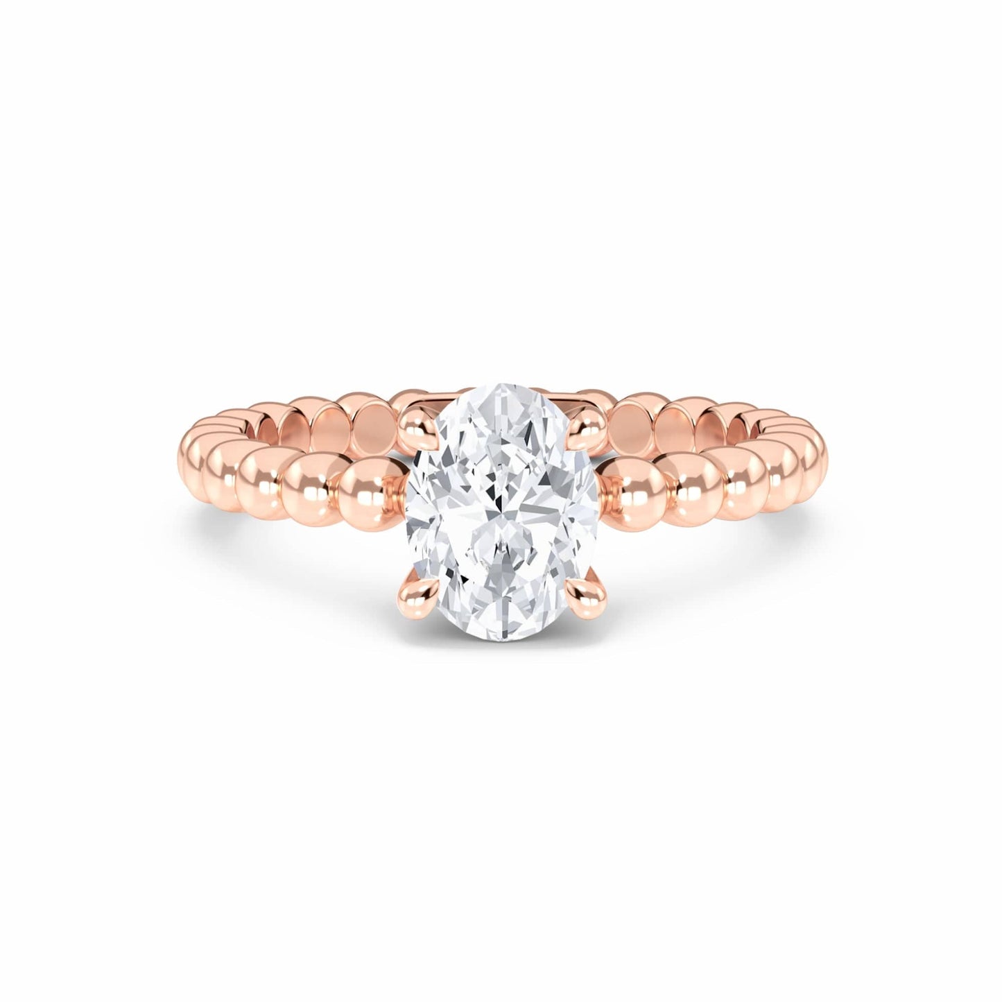 White Diamond Beaded Solitaire Engagement Ring - Rayna