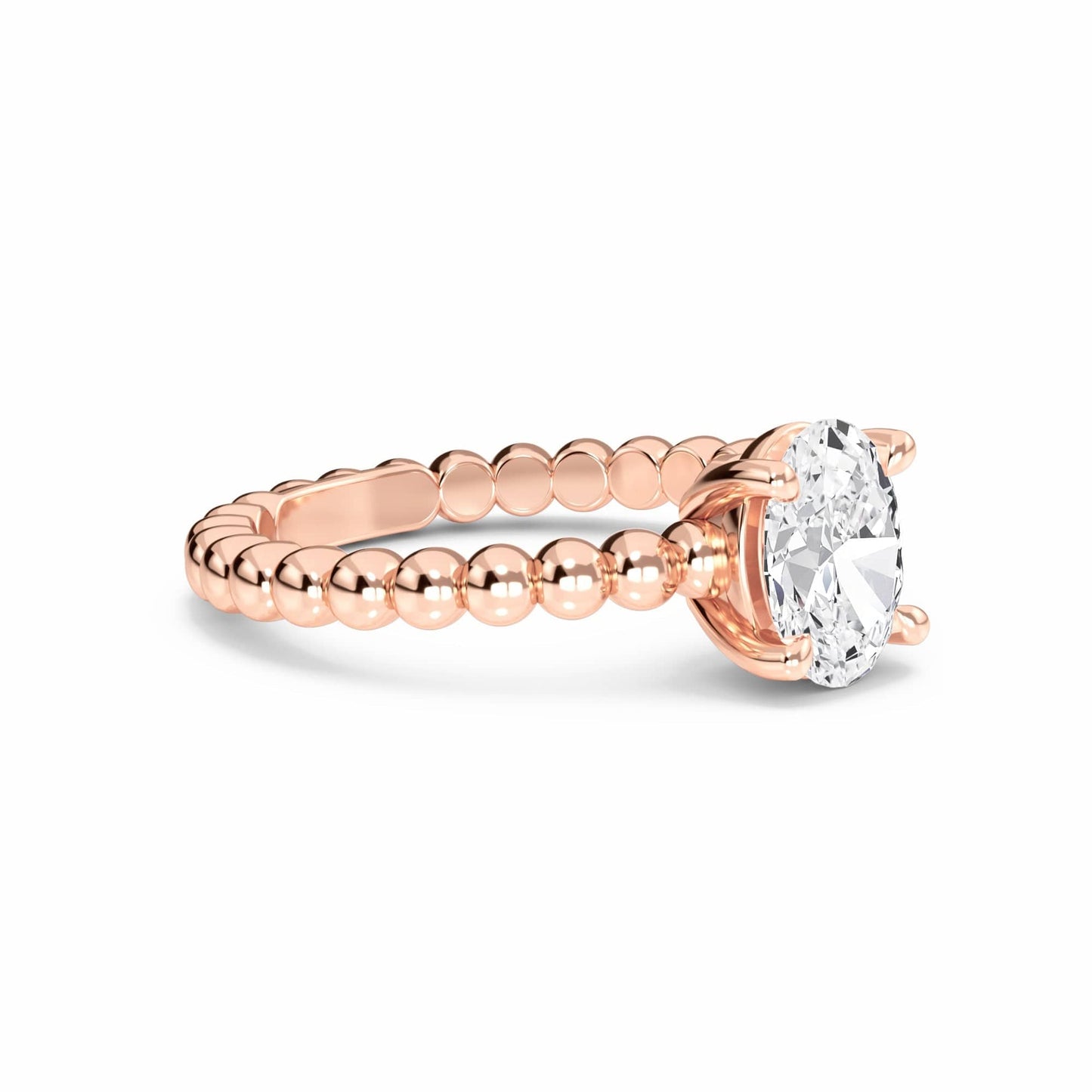 White Diamond Beaded Solitaire Engagement Ring - Rayna
