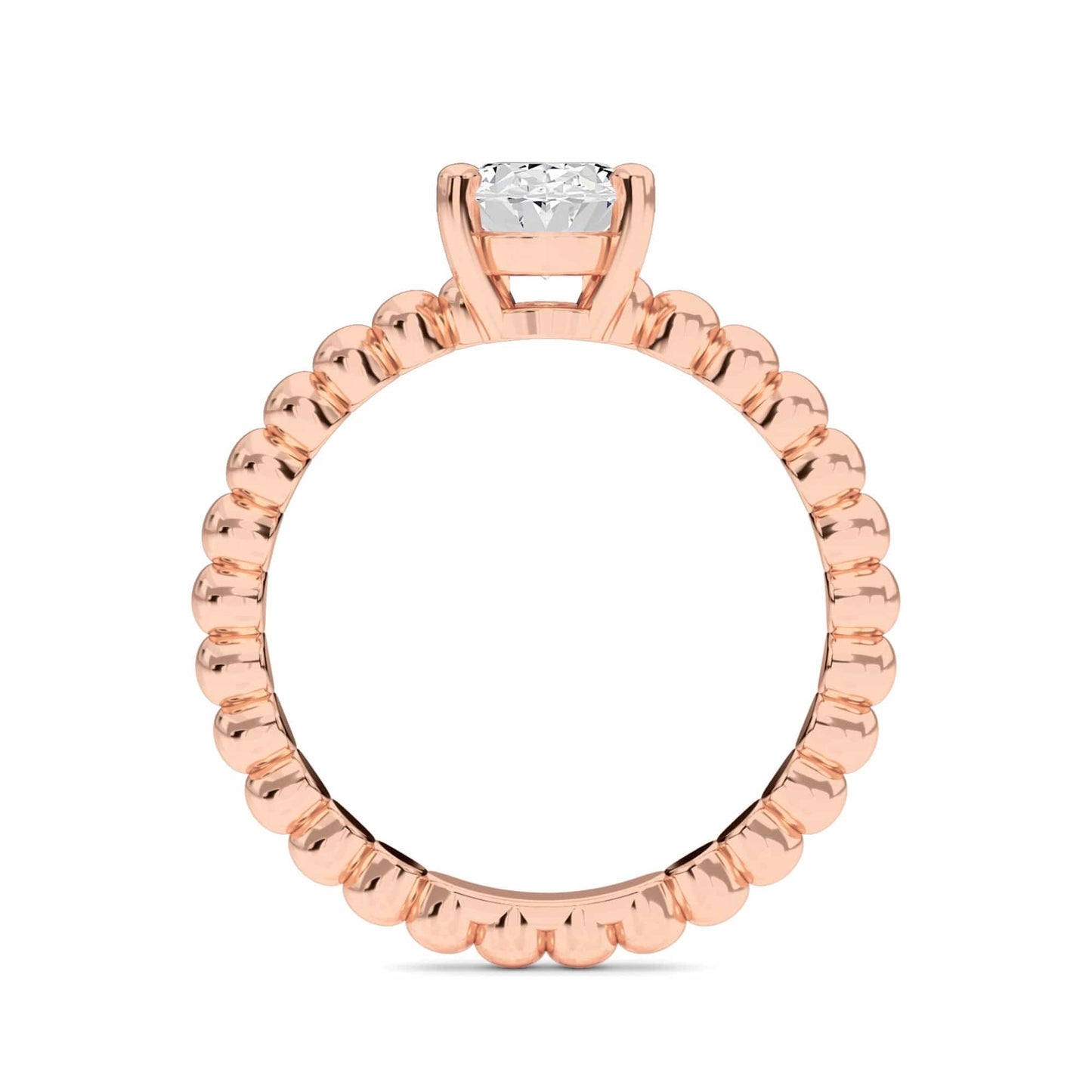 White Diamond Beaded Solitaire Engagement Ring - Rayna