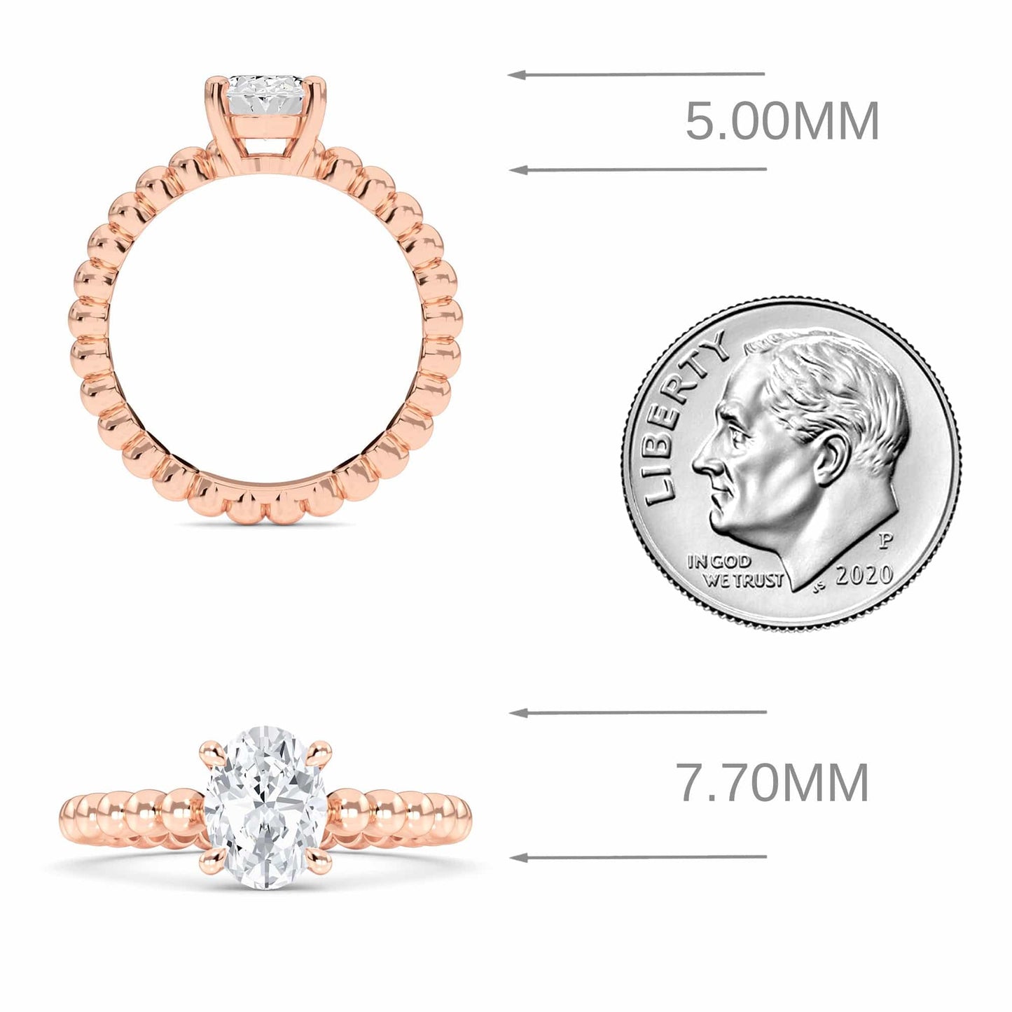 White Diamond Beaded Solitaire Engagement Ring - Rayna