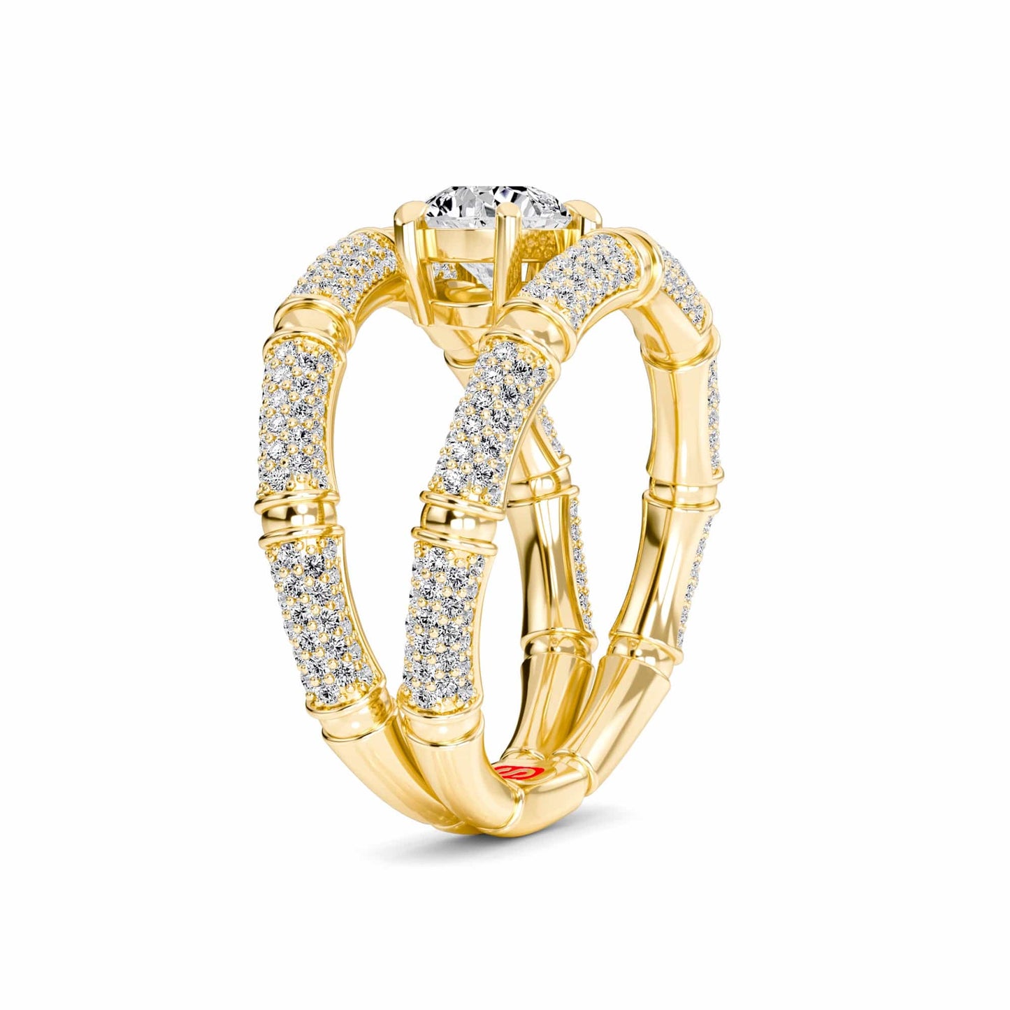 White Diamond Accented Bamboo Inspired Engagement Ring - Colette