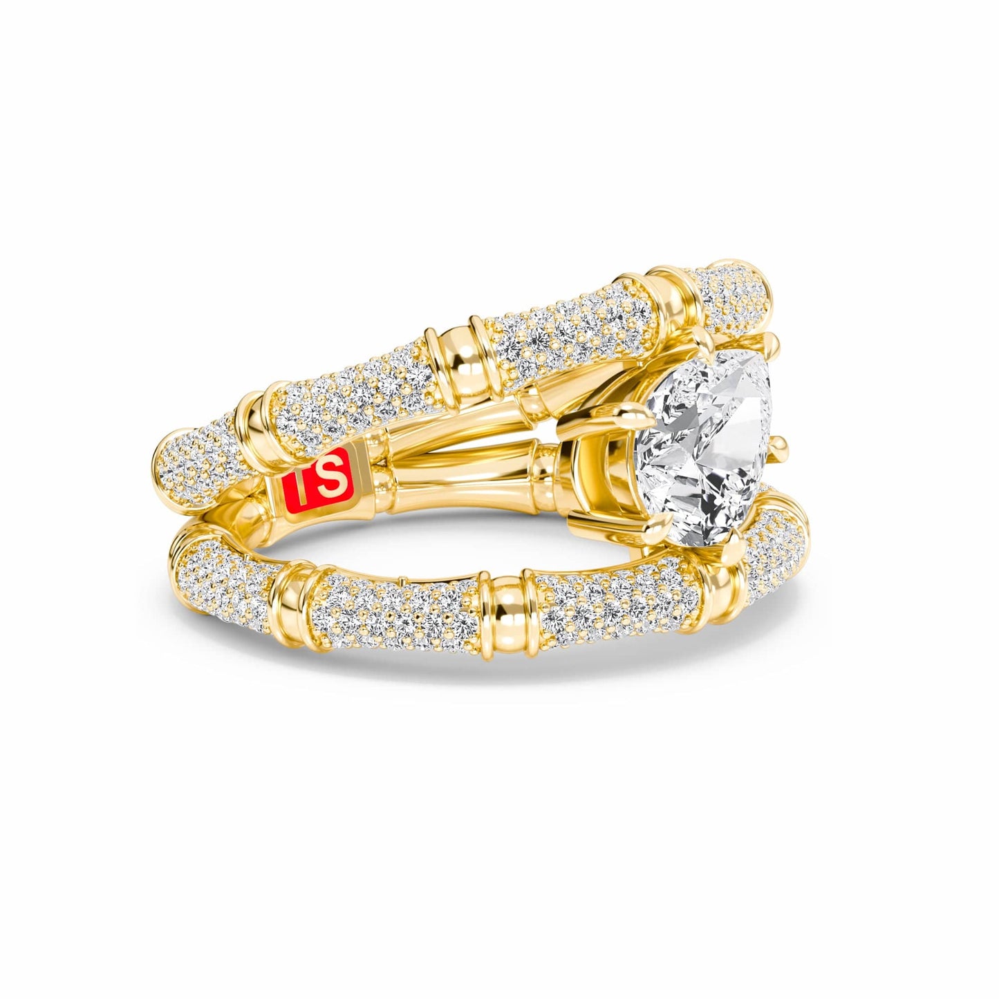 White Diamond Accented Bamboo Inspired Engagement Ring - Colette