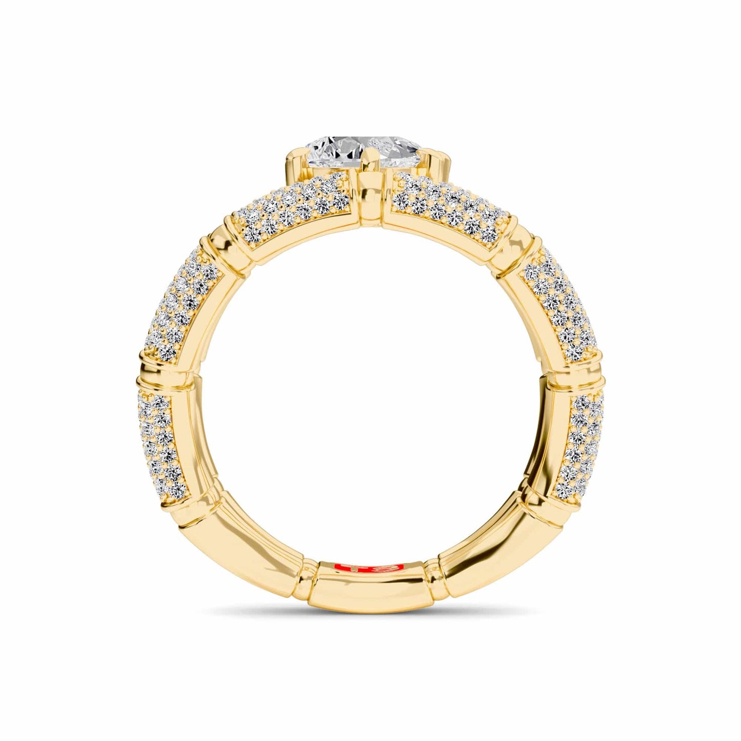 White Diamond Accented Bamboo Inspired Engagement Ring - Colette