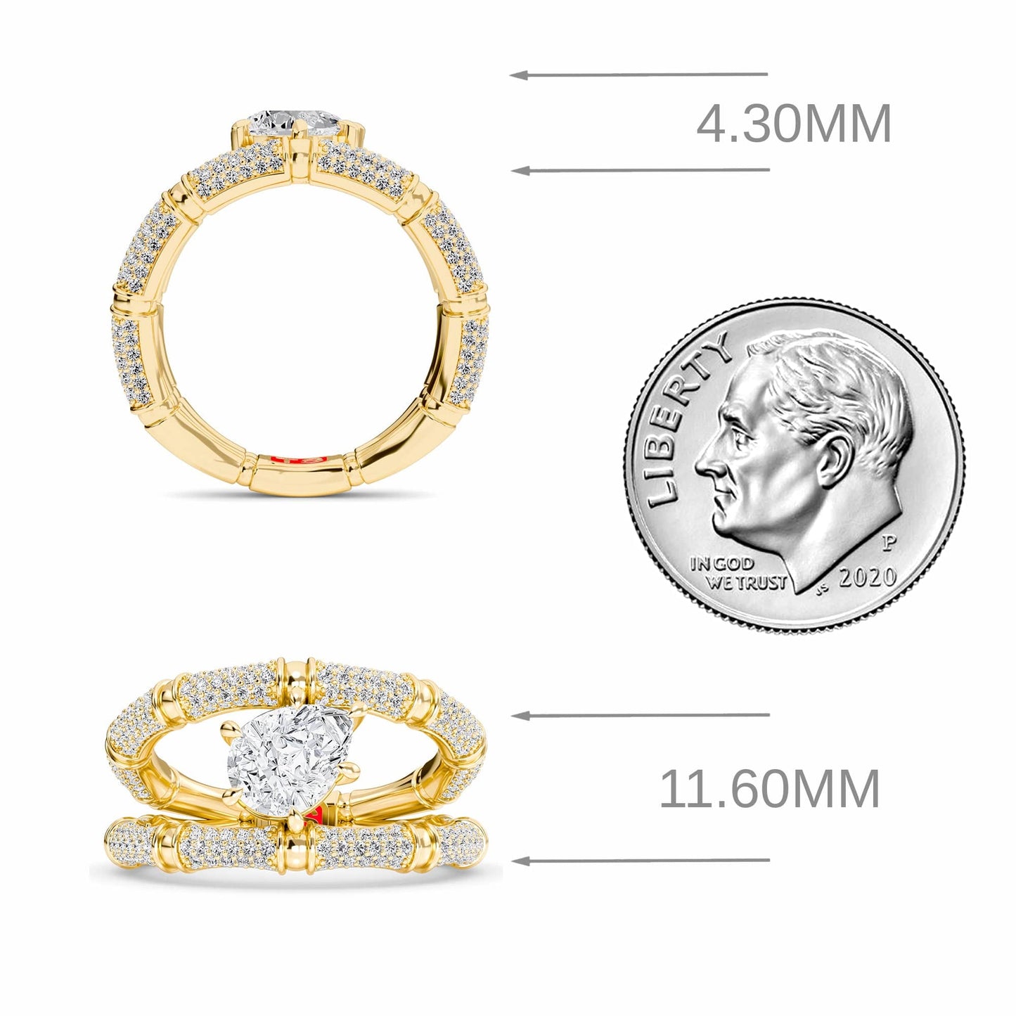 White Diamond Accented Bamboo Inspired Engagement Ring - Colette