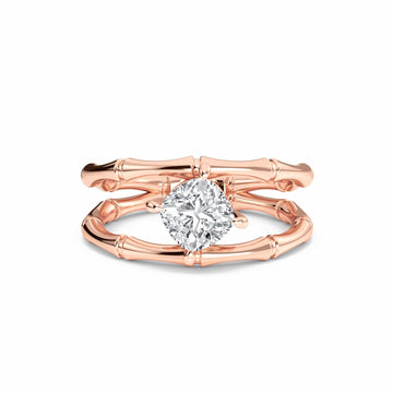 White Diamond Unique Bamboo Inspired Engagement Ring - Lingling
