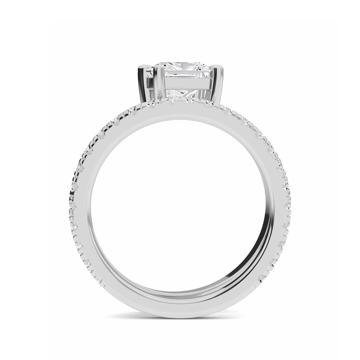 White Diamond Bridal Set with Pave Band Solitaire Engagement Ring - Hehua