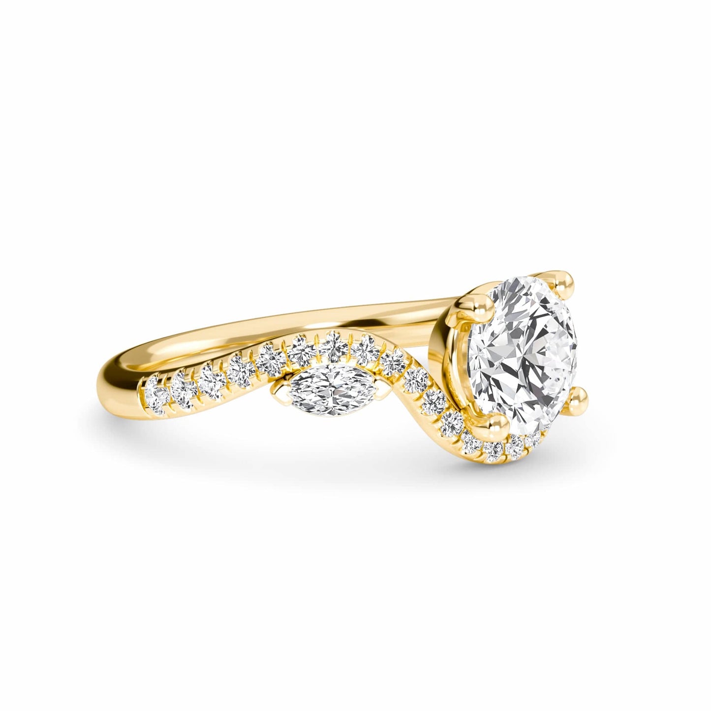 White Diamond Three Stone Twisted Band Engagement Ring - Himani
