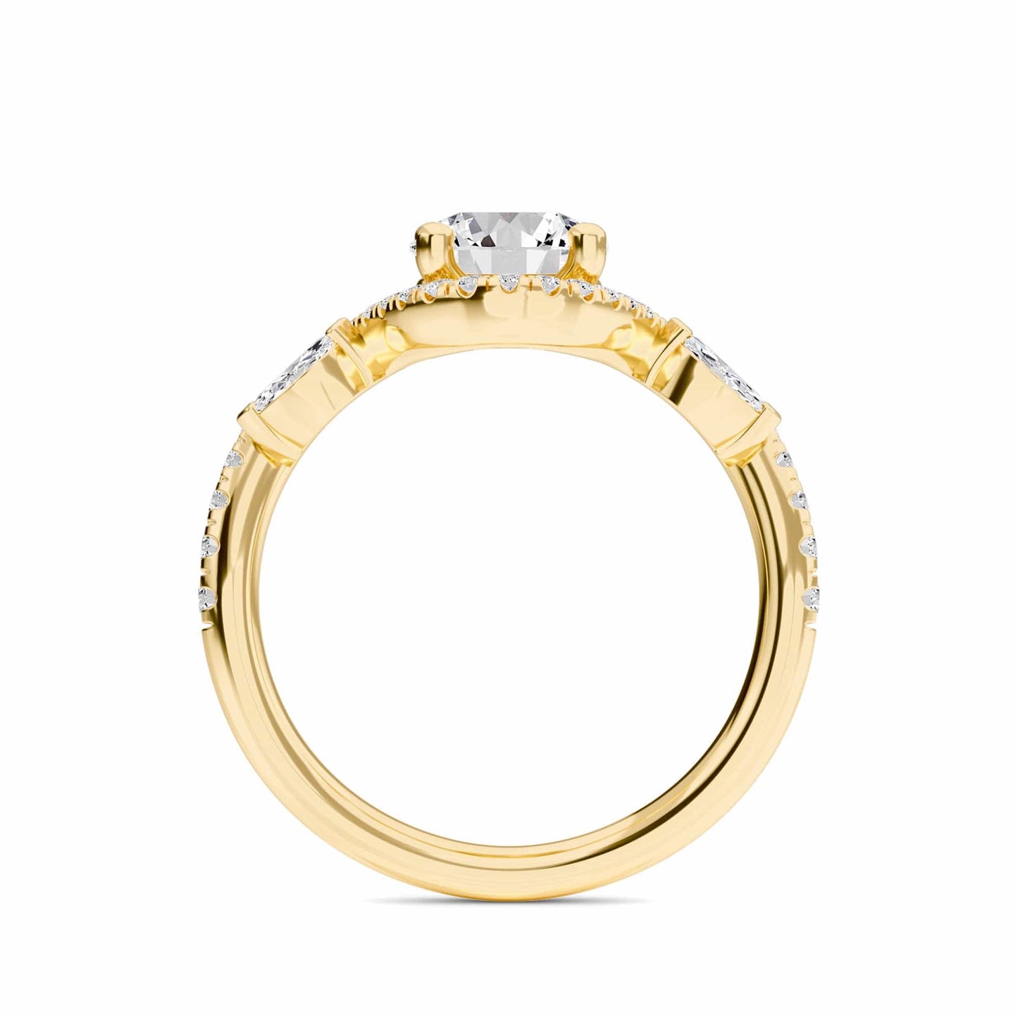White Diamond Three Stone Twisted Band Engagement Ring - Himani