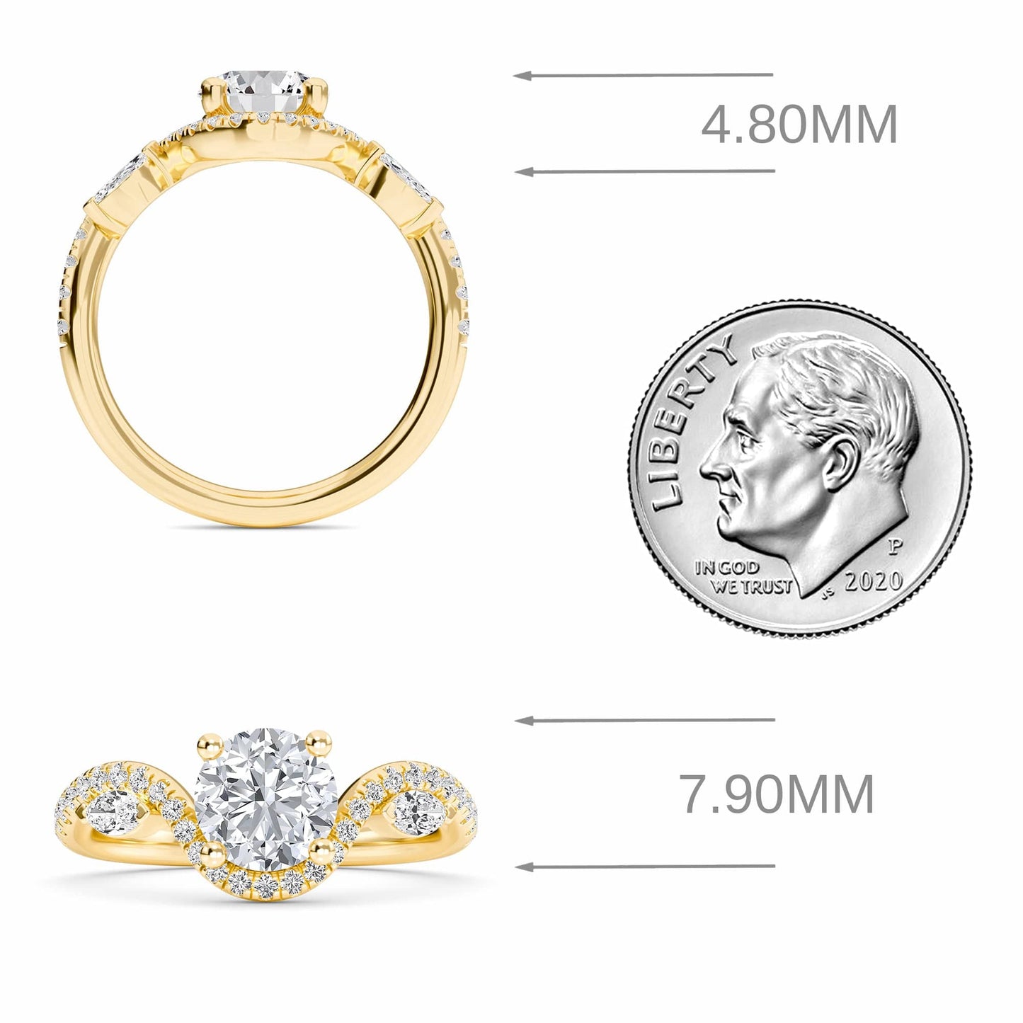White Diamond Three Stone Twisted Band Engagement Ring - Himani
