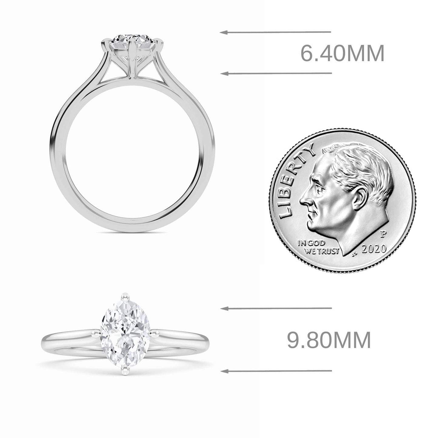 White Diamond V Prong Solitaire Engagement Ring - Therese
