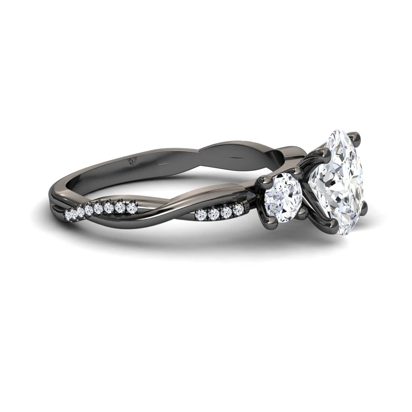 White Diamond Twisted Shank Three Stone Engagement Ring - Kimberly