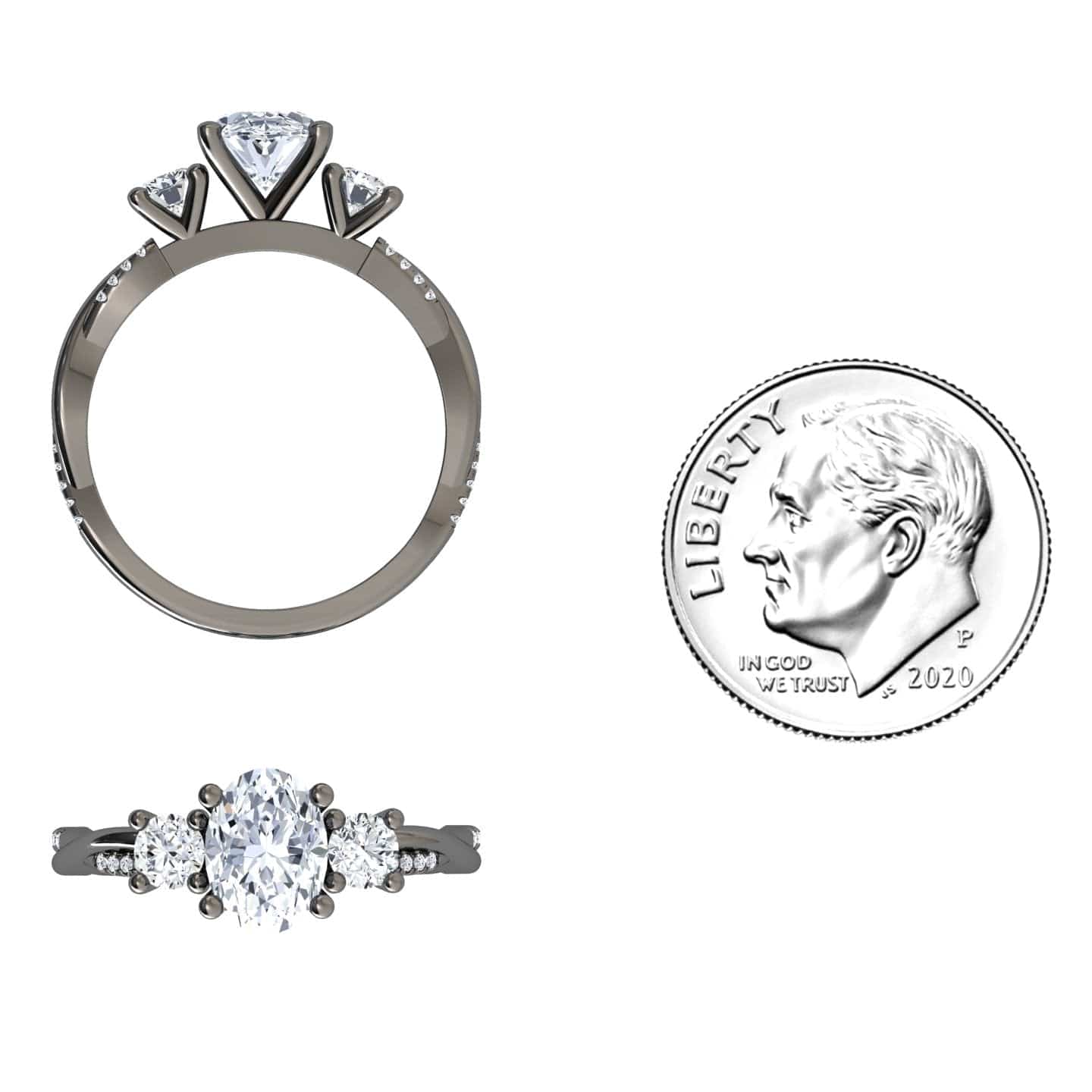 White Diamond Twisted Shank Three Stone Engagement Ring - Kimberly