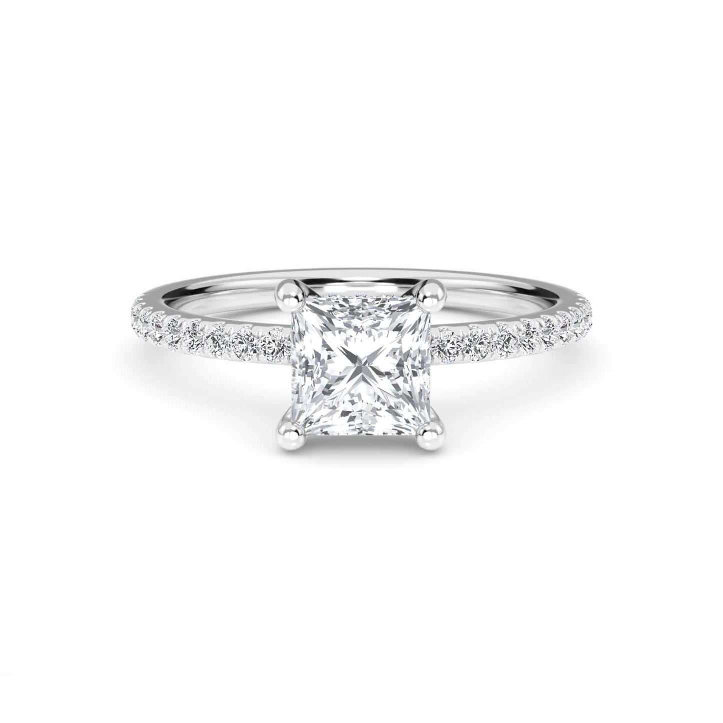 White Diamond Classic Petite Pave Engagement Ring - Adalynn