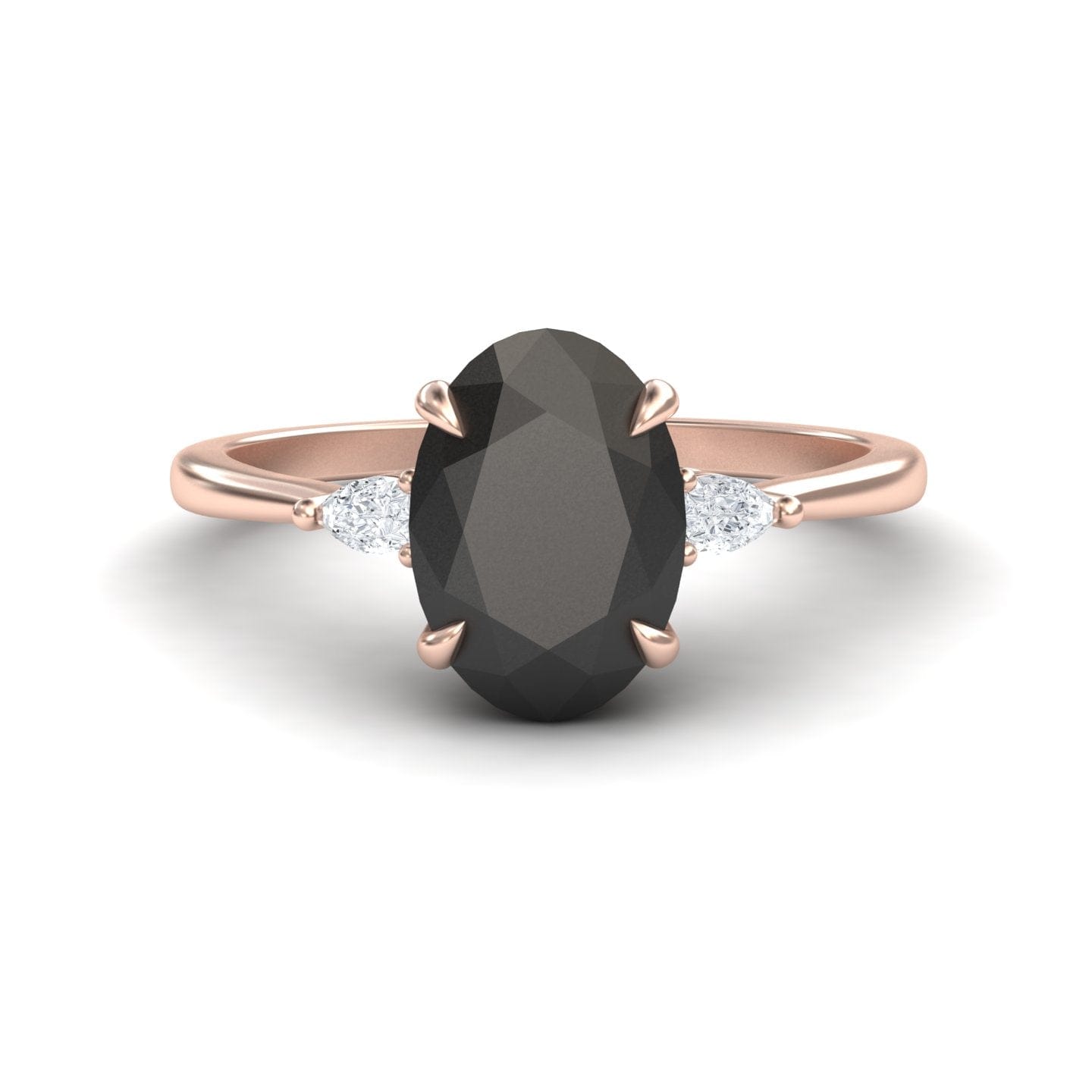 Oval Three-Stone Certified Natural Black Diamond Engagement Ring - Lorraine